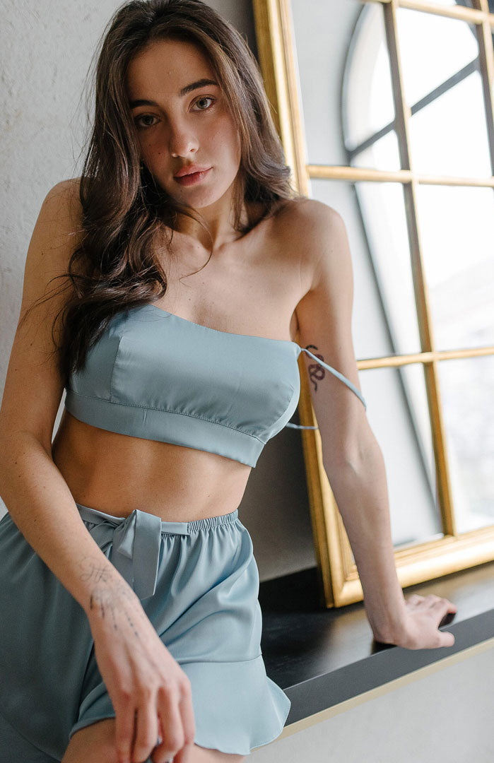Blue Daisy | Blue Satin Camisole & Shorts Set Nightweear