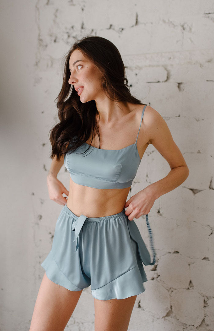 Blue Daisy | Blue Satin Camisole & Shorts Set Nightweear