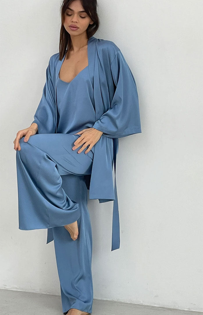 Blue Bae | Baby Blue Satin Loungewear Set
