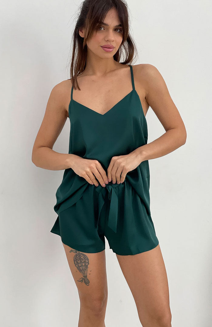 Green Flag | Green Satin Camisole & Shorts Set