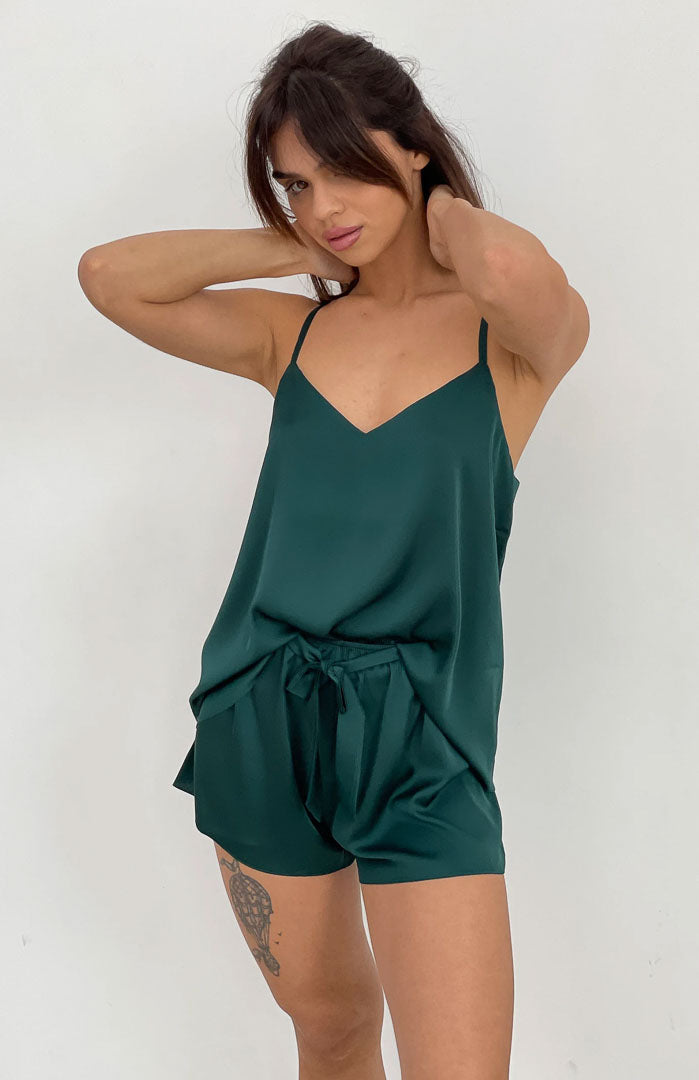 Green Flag | Green Satin Camisole & Shorts Set