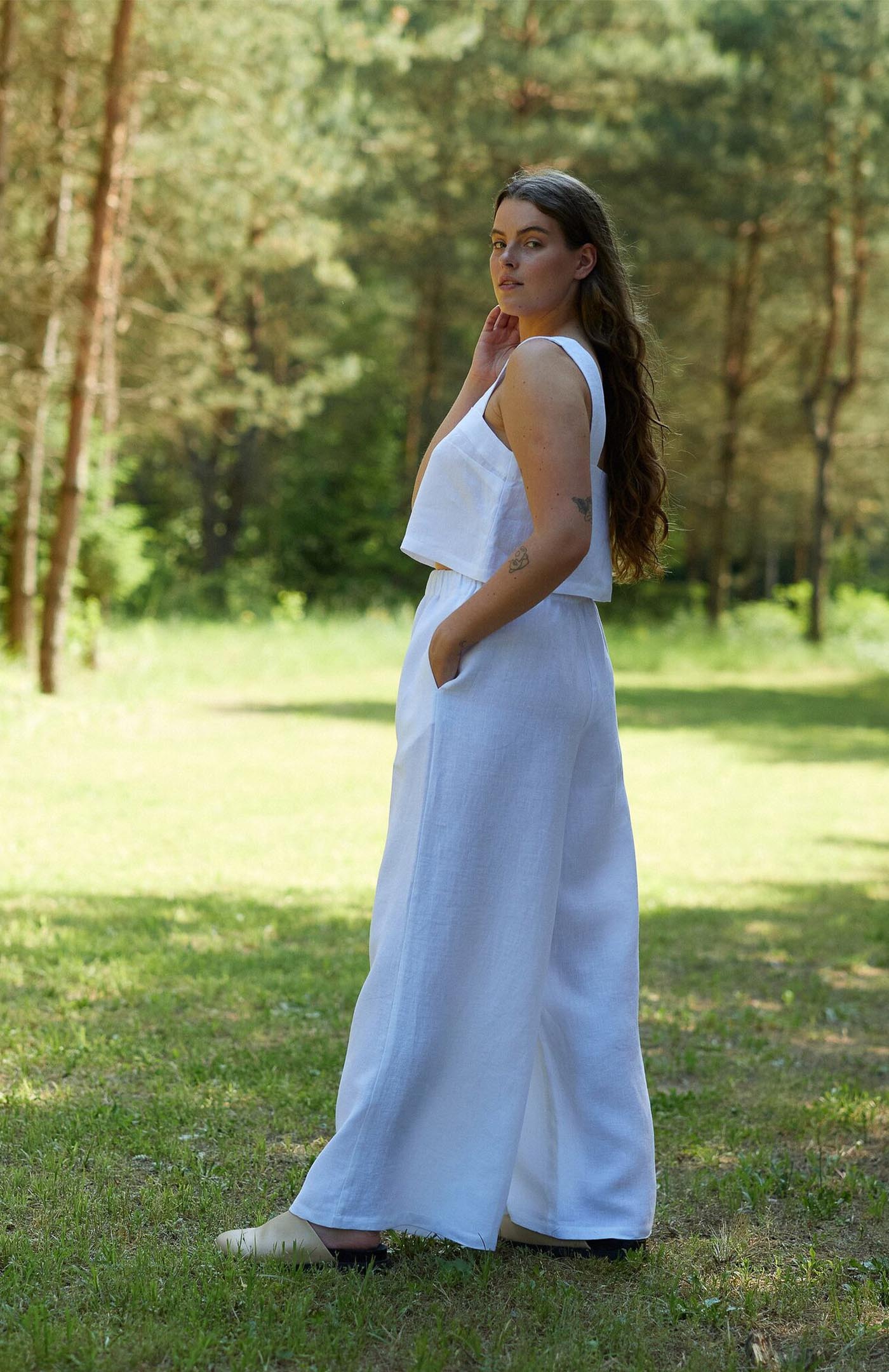White Co-ord Set Women | Linen Blend