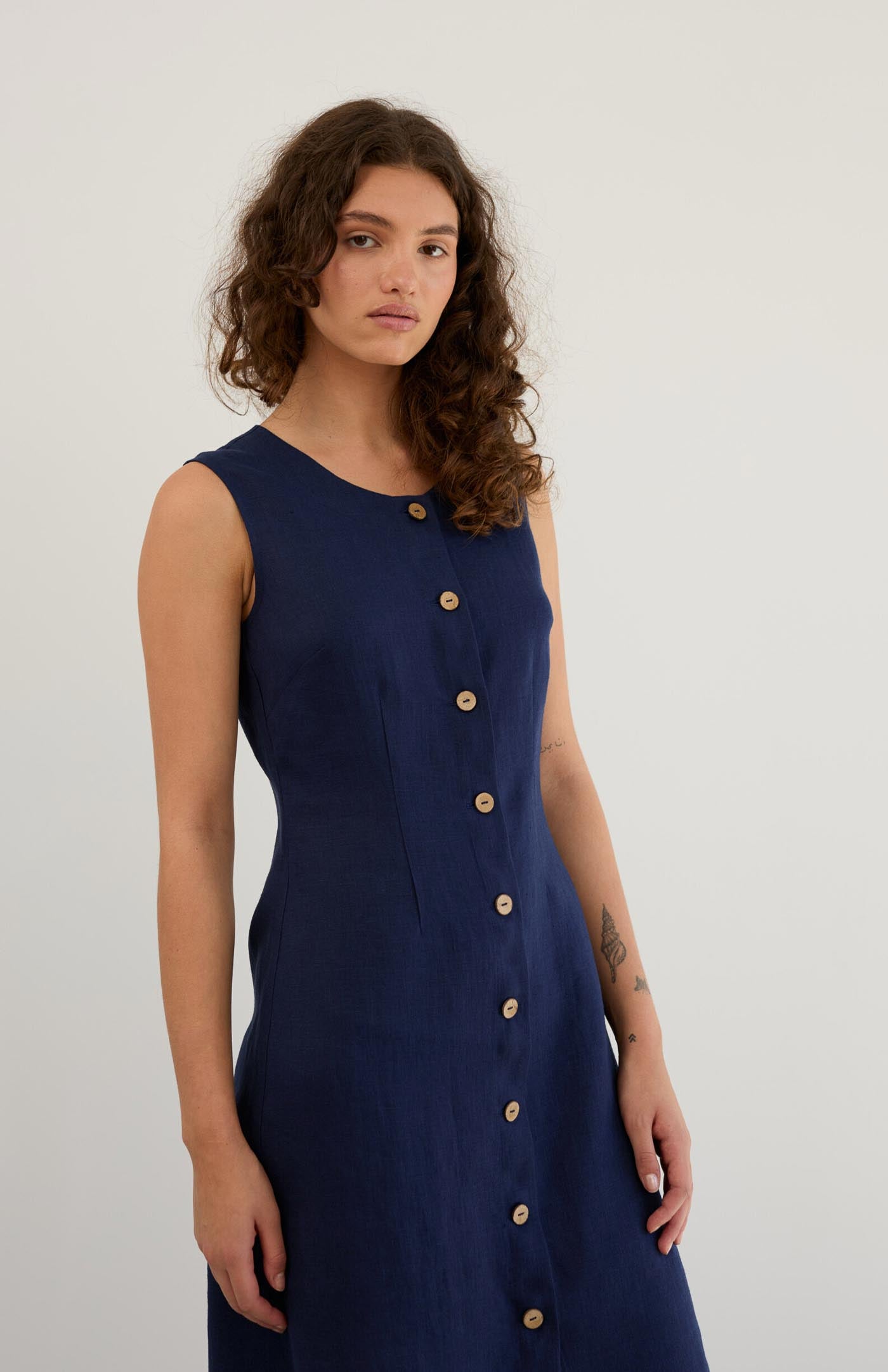 Deep Sea Grace Dress | Cotton Linen Blend