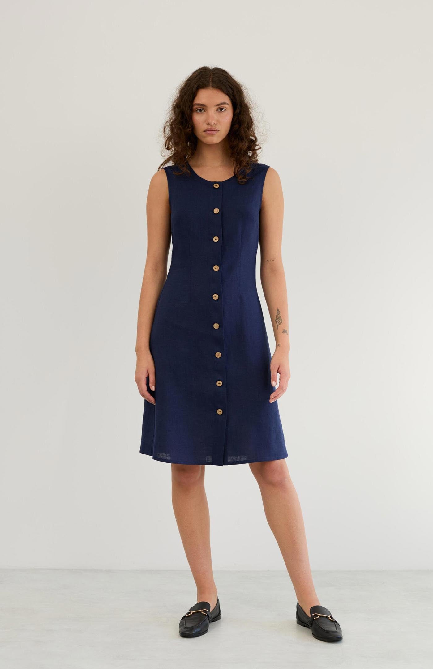 Deep Sea Grace Dress | Cotton Linen Blend