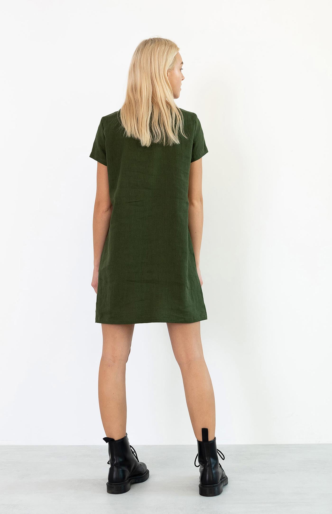 Olive Green Dress | Cotton Linen Blend