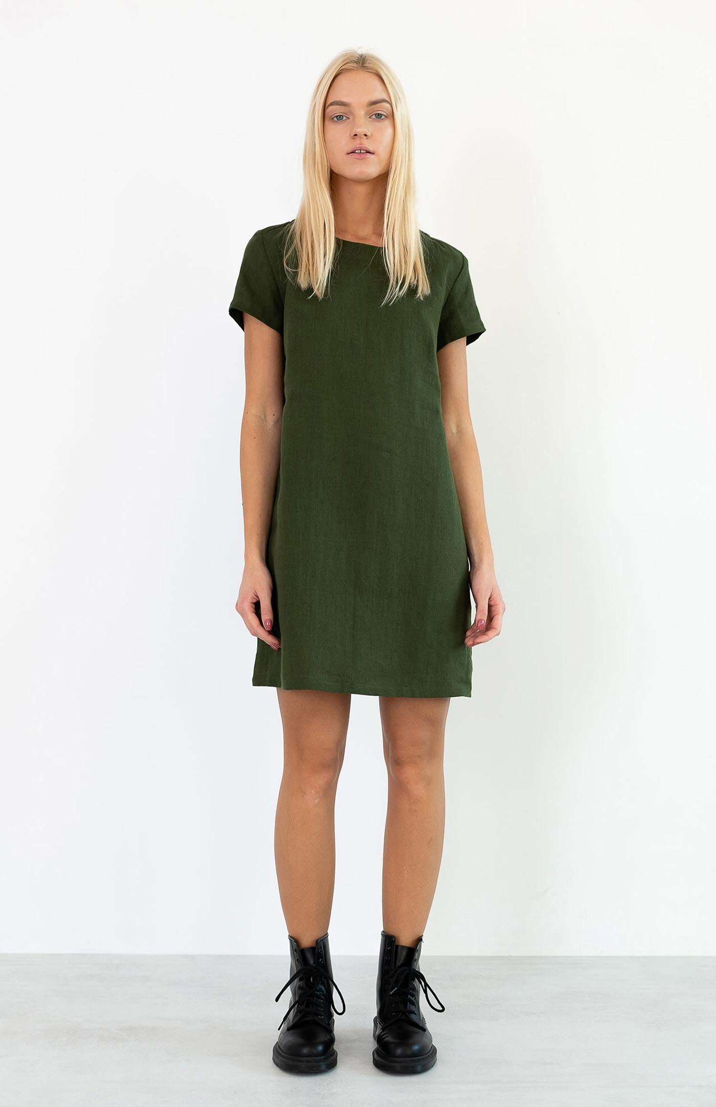 Olive Green Dress | Cotton Linen Blend