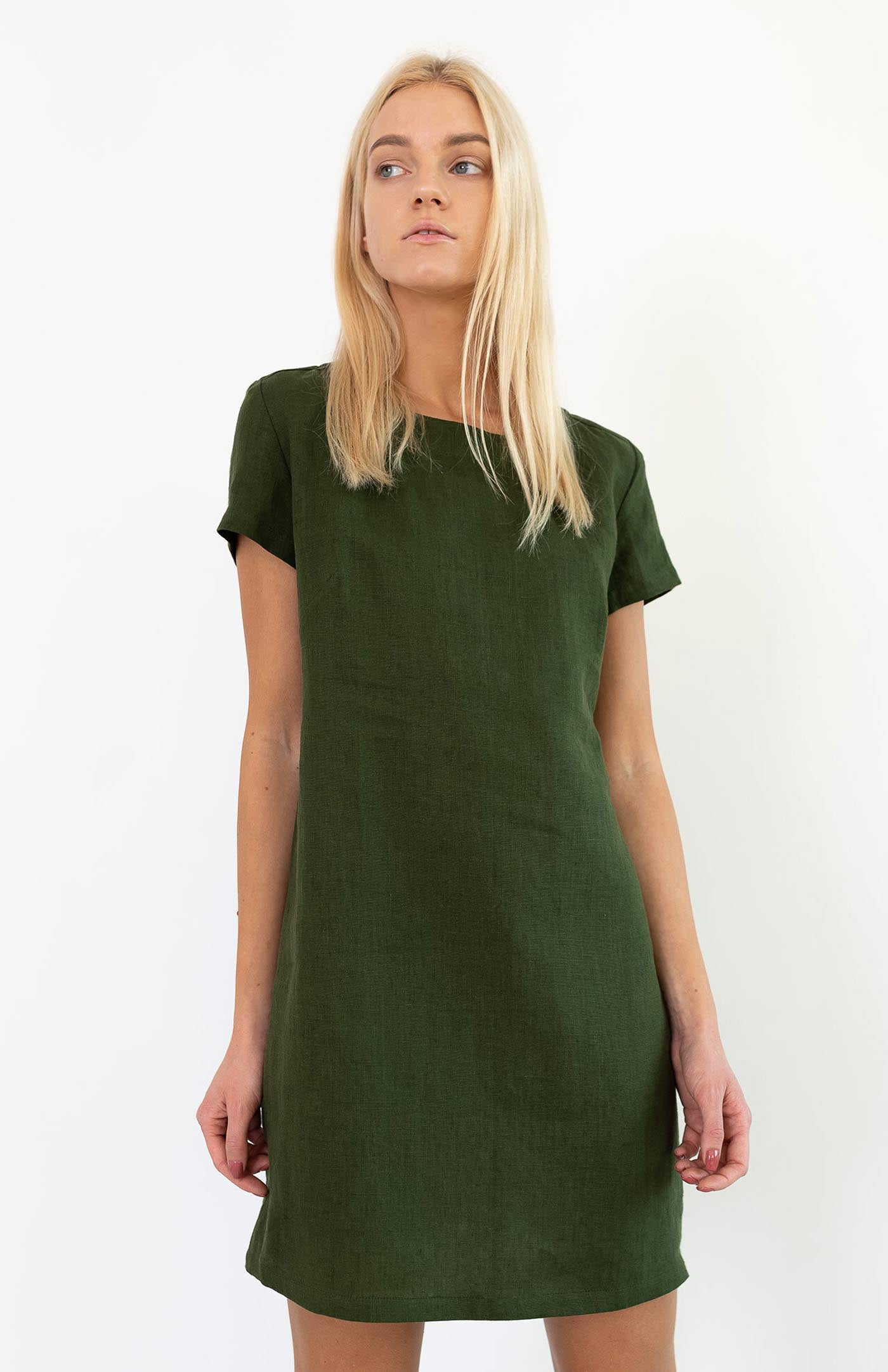 Olive Green Dress | Cotton Linen Blend