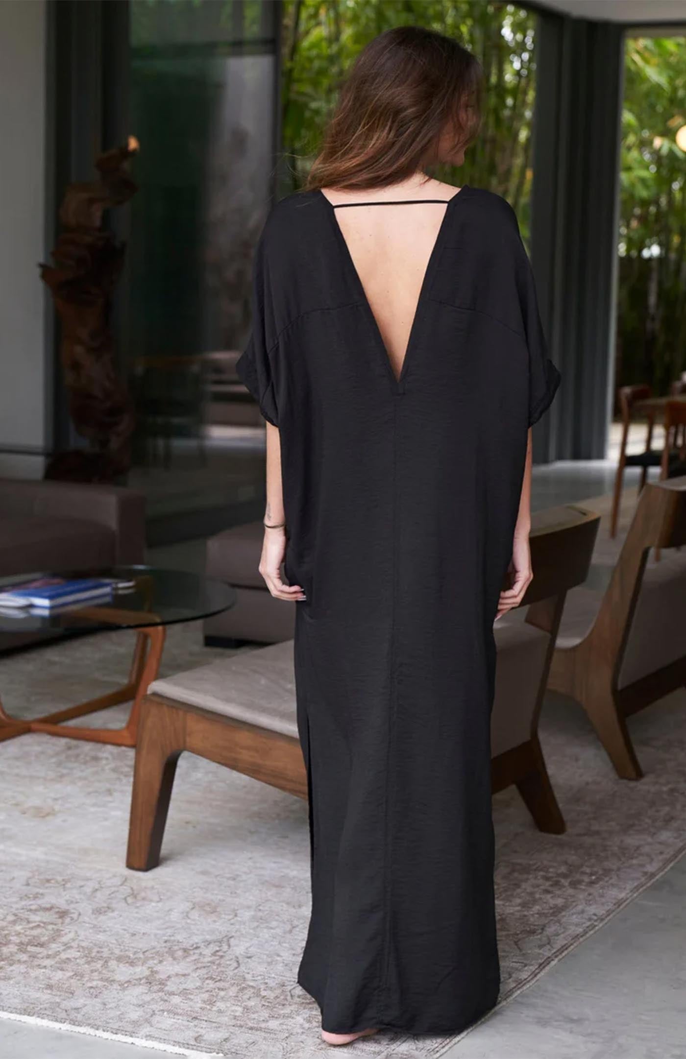 Noir Essence | Long Black Cotton Kaftan Dress for Women