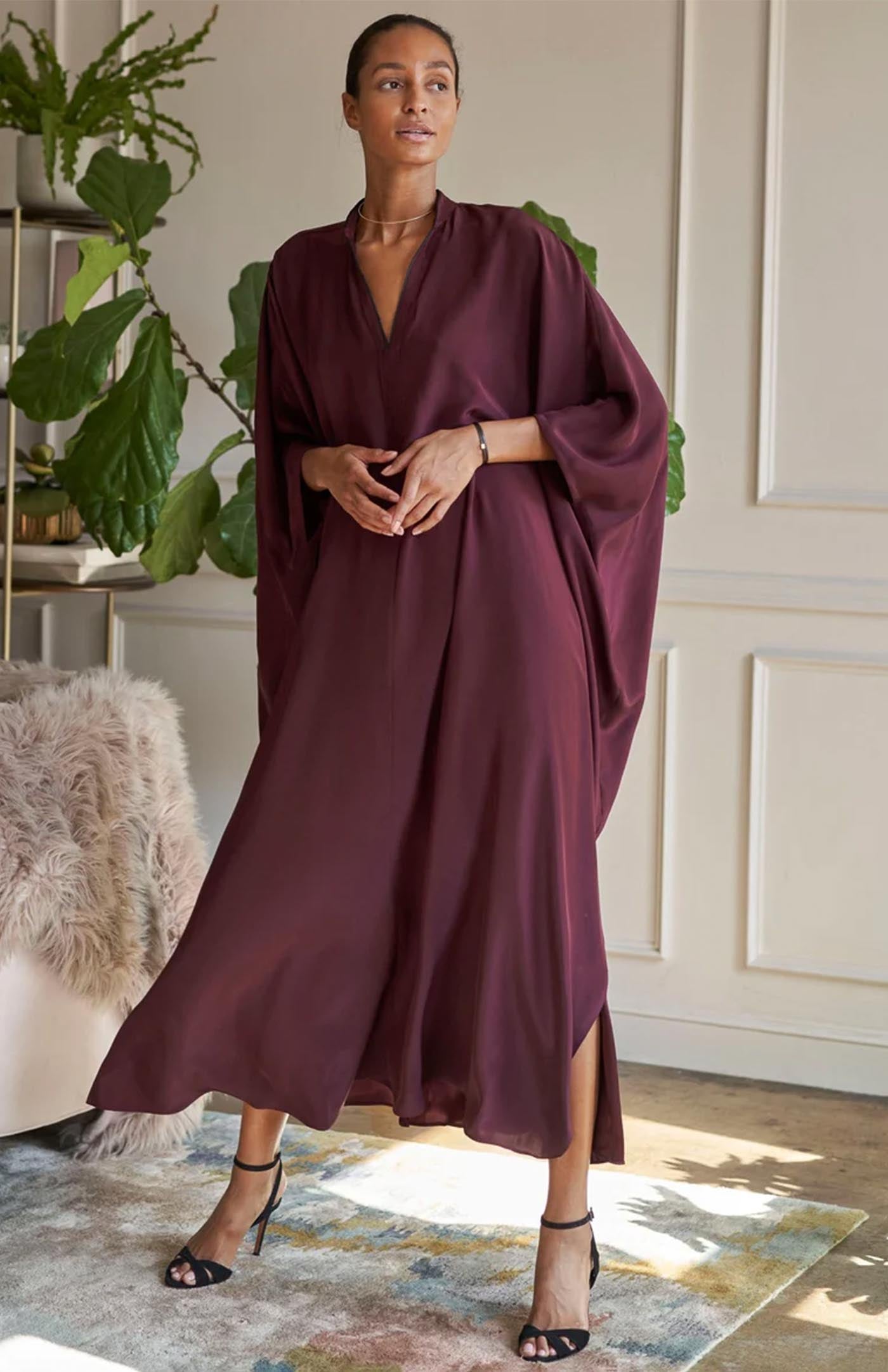 Mocha Drape | Long Brown Cotton Kaftan Dress for Women