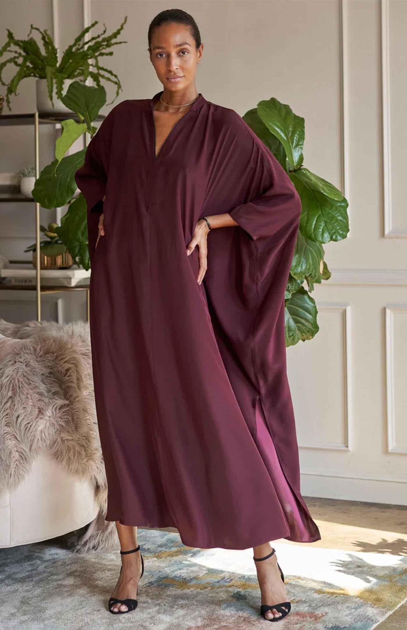 Mocha Drape | Long Brown Cotton Kaftan Dress for Women