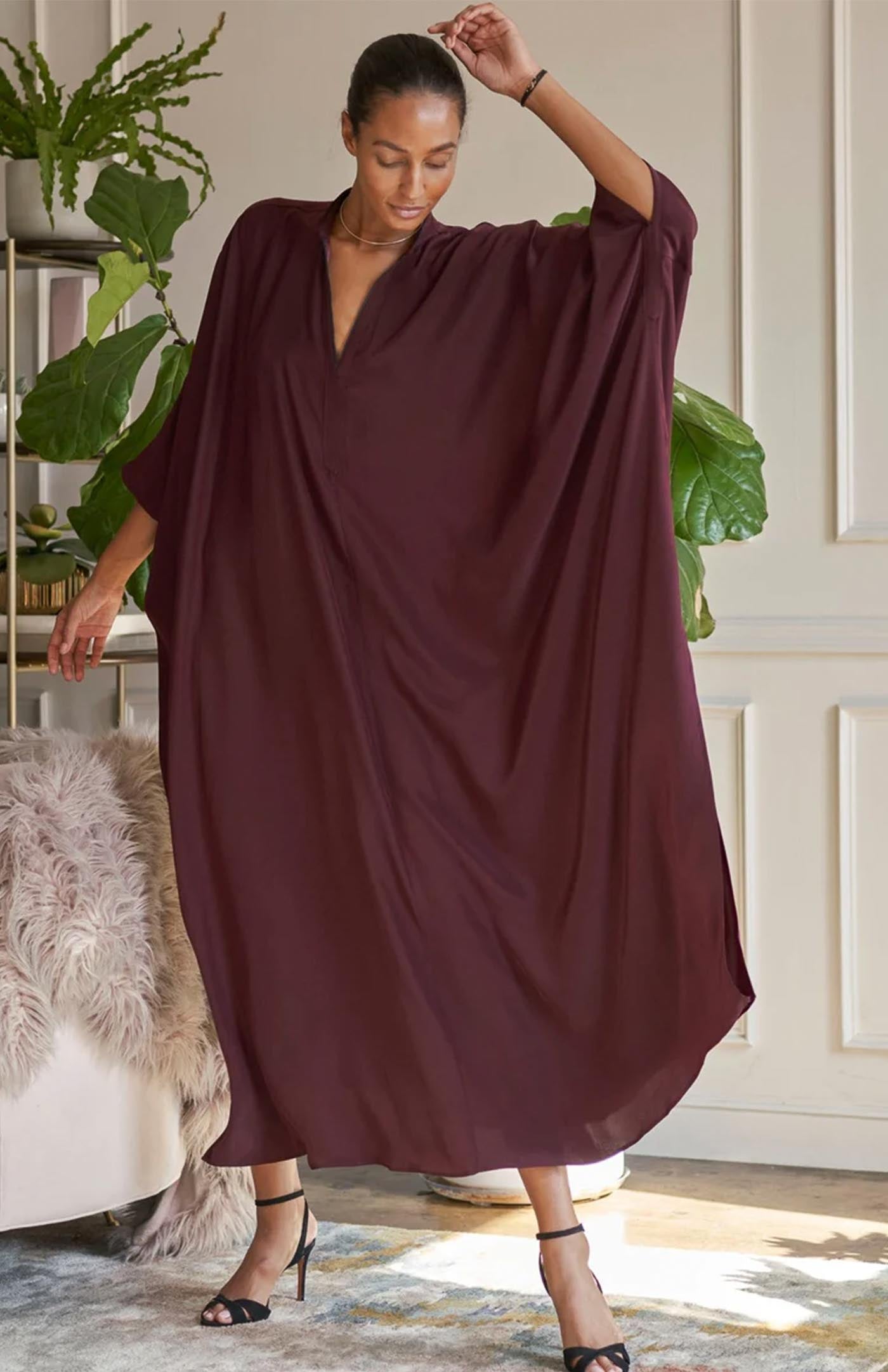 Mocha Drape | Long Brown Cotton Kaftan Dress for Women