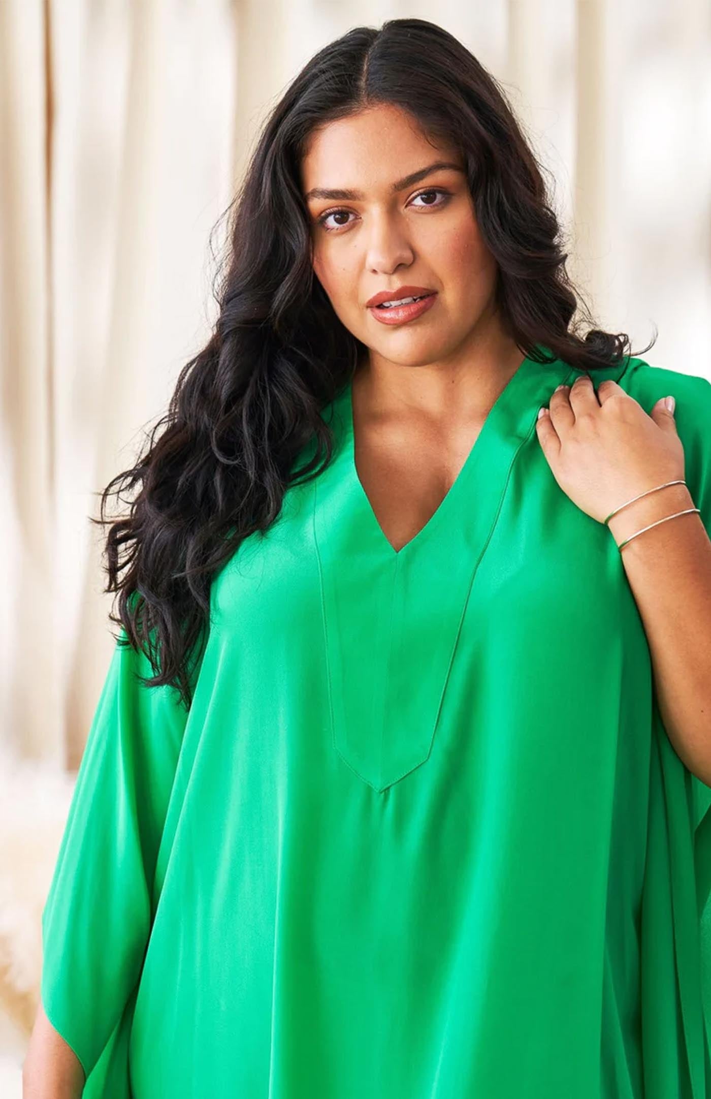 Emerald Flow | Women's Long Green Cotton Kaftan Dress