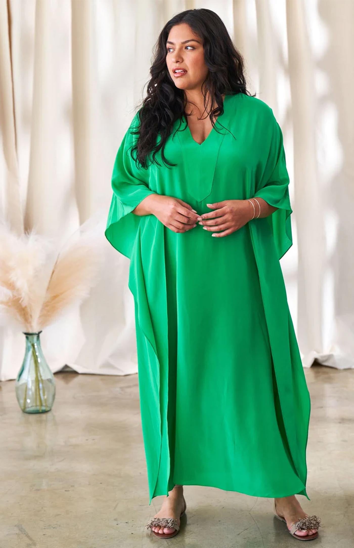 Emerald Flow | Women's Long Green Cotton Kaftan Dress
