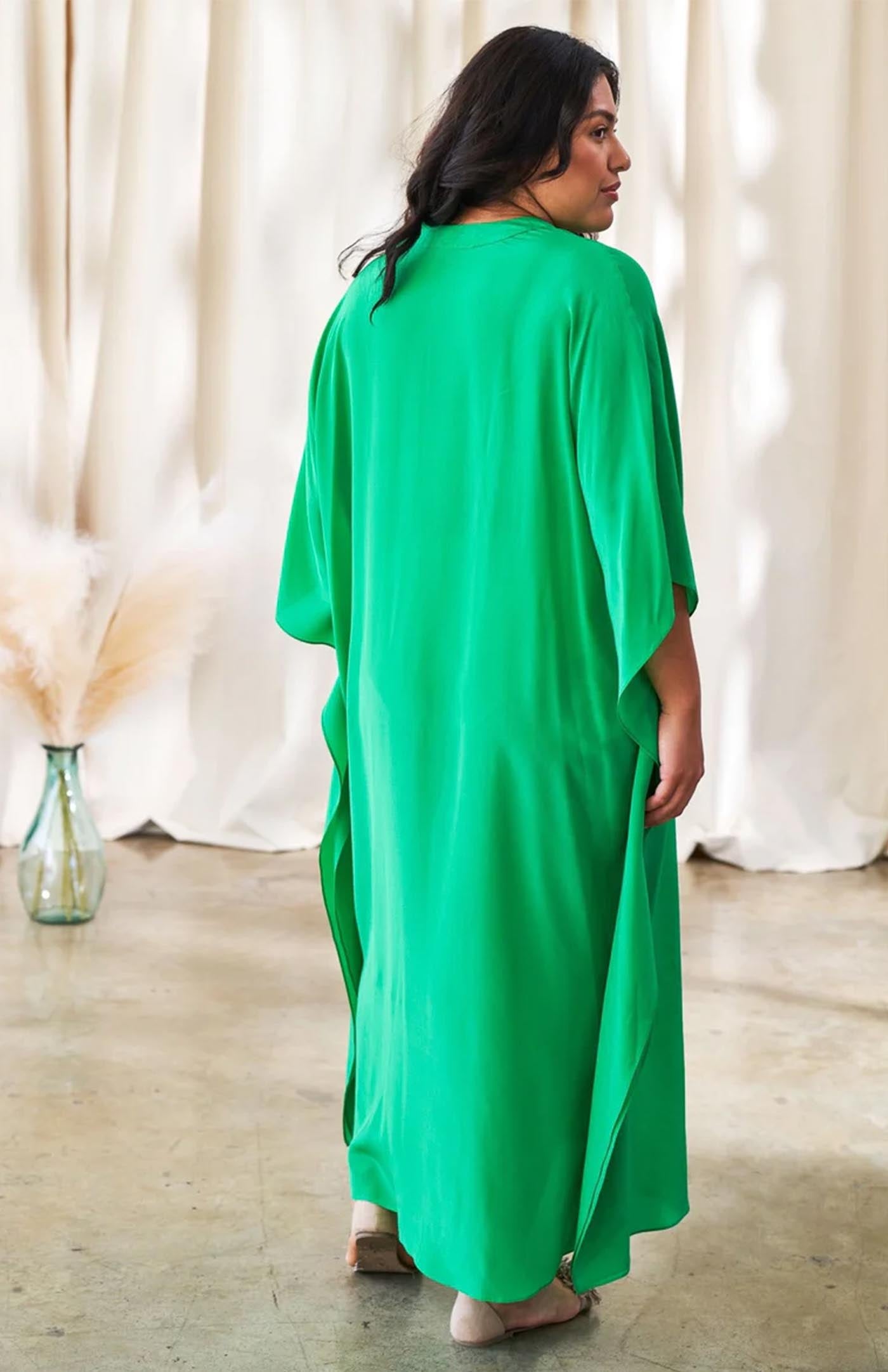 Emerald Flow | Women's Long Green Cotton Kaftan Dress