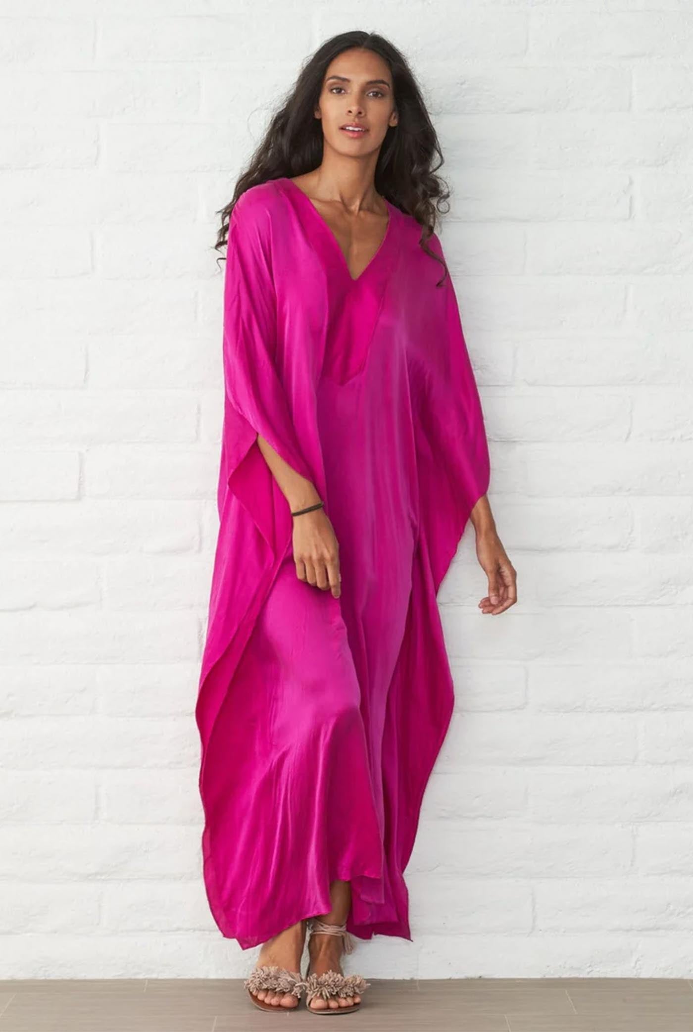 Blush Breeze | Women's Long Pink Cotton Kaftan Dress