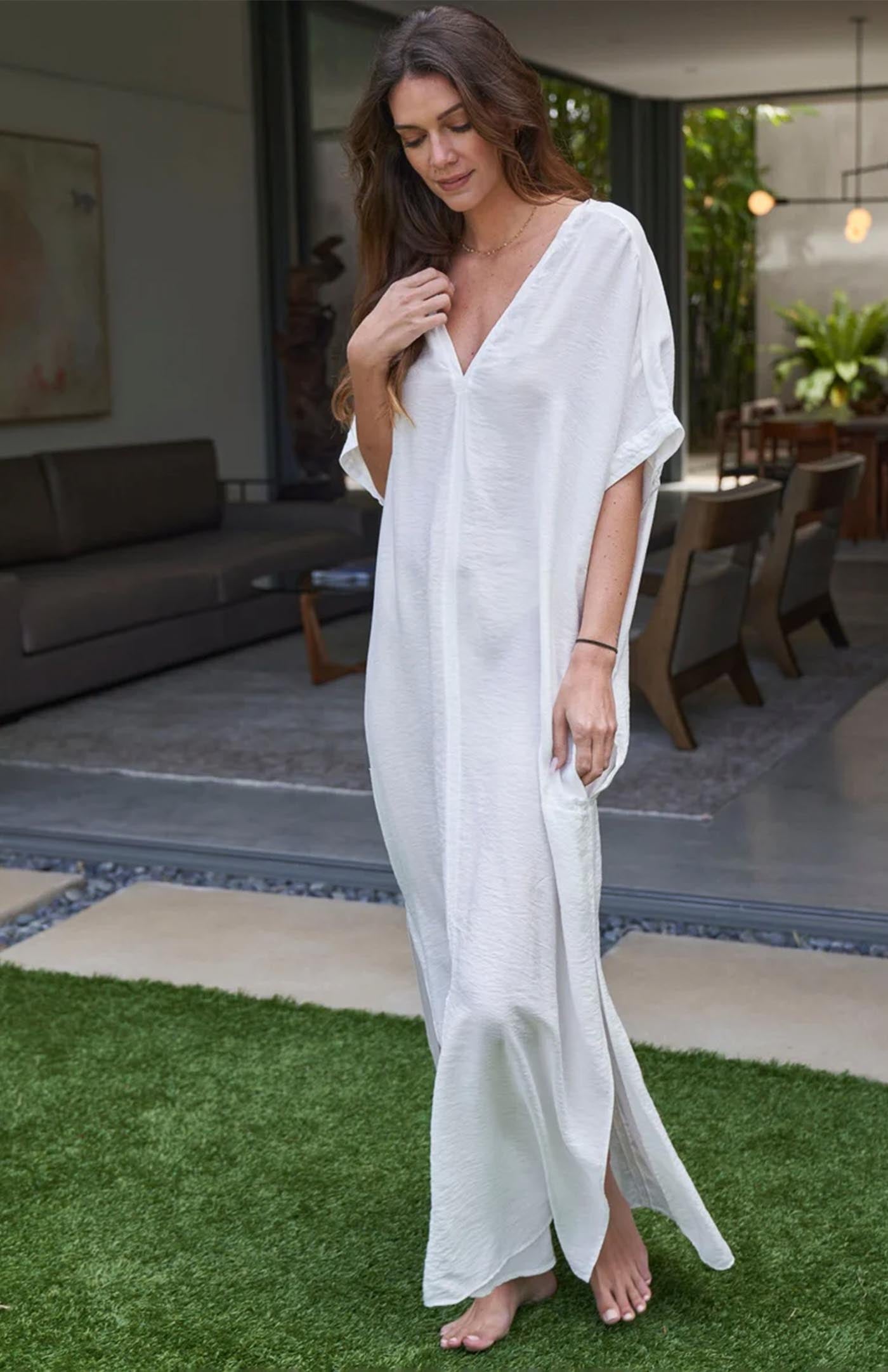 Ivory Serenity | Women's Long White Cotton Kaftan Dress