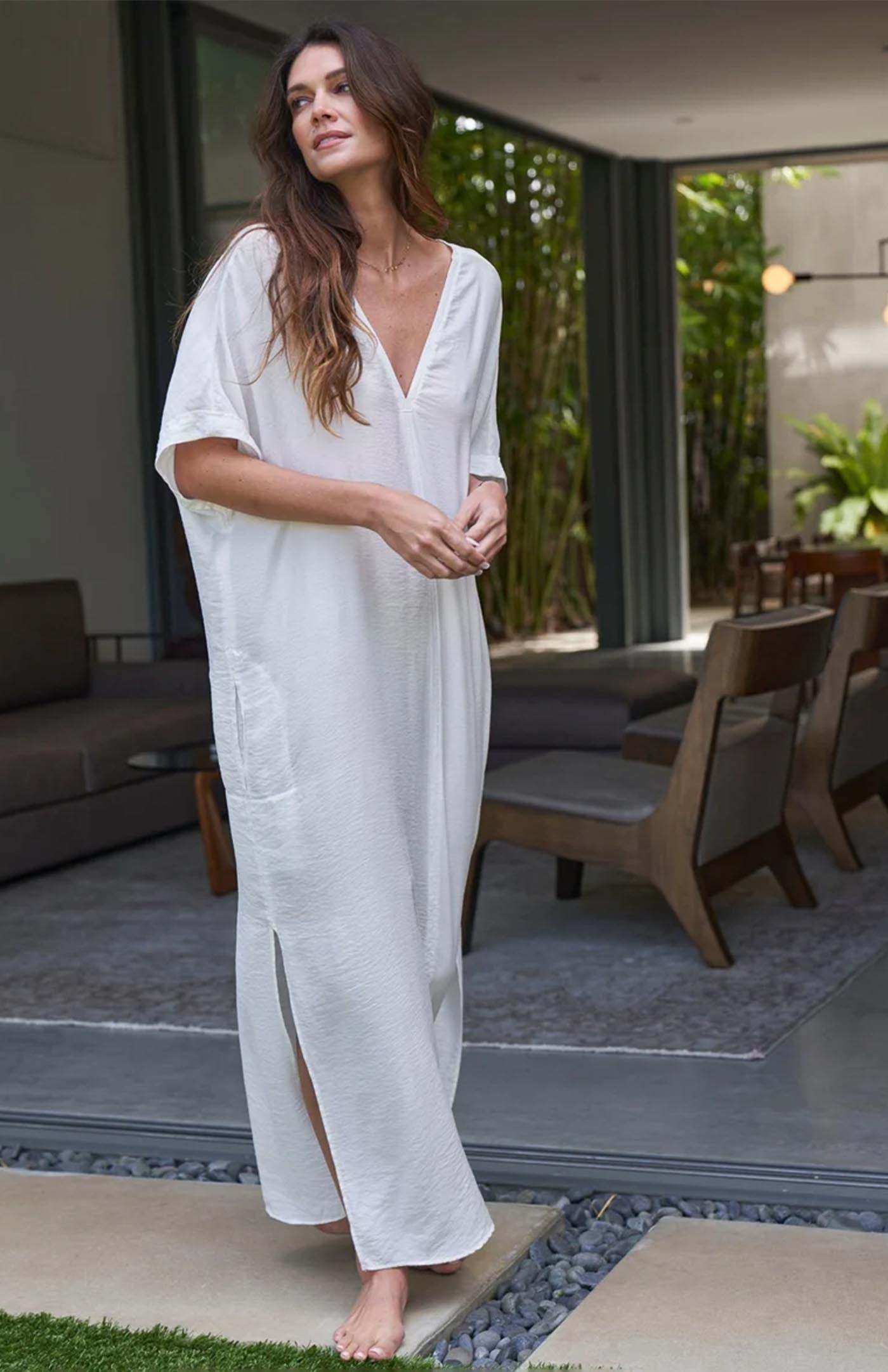 Ivory Serenity | Women's Long White Cotton Kaftan Dress