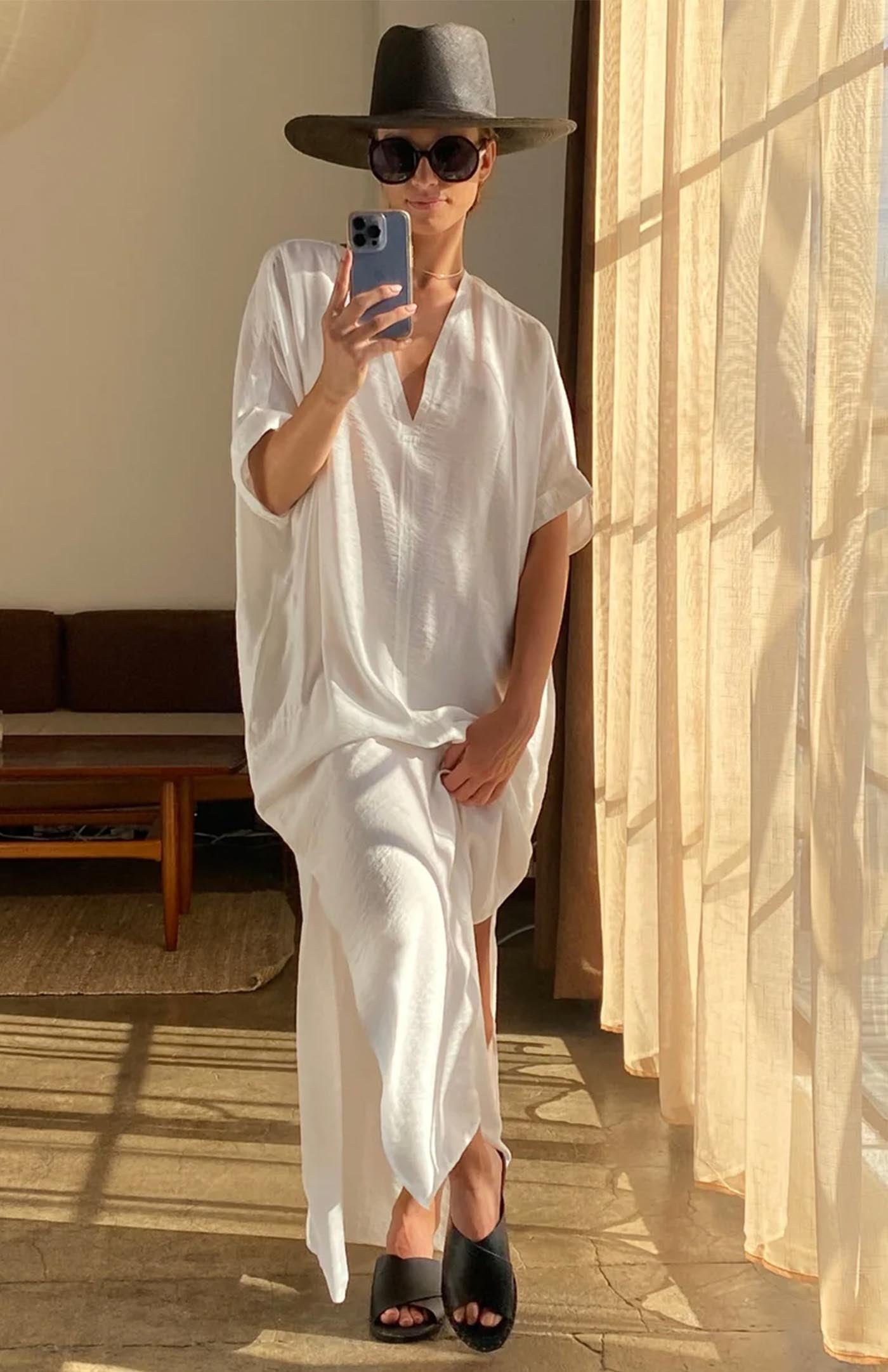 Ivory Serenity | Women's Long White Cotton Kaftan Dress