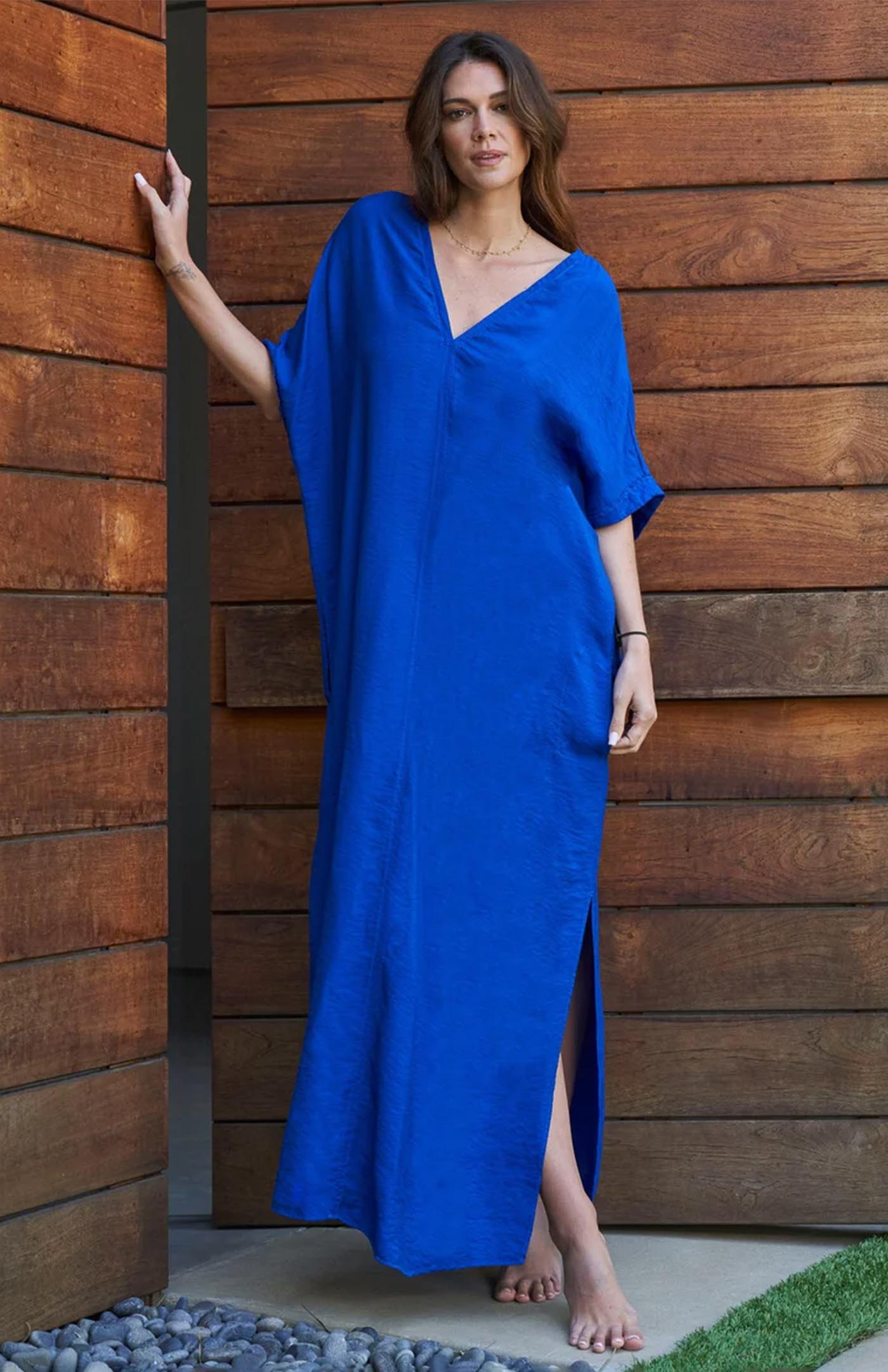 Azure Drift | Women's Long Blue Cotton Kaftan Dress