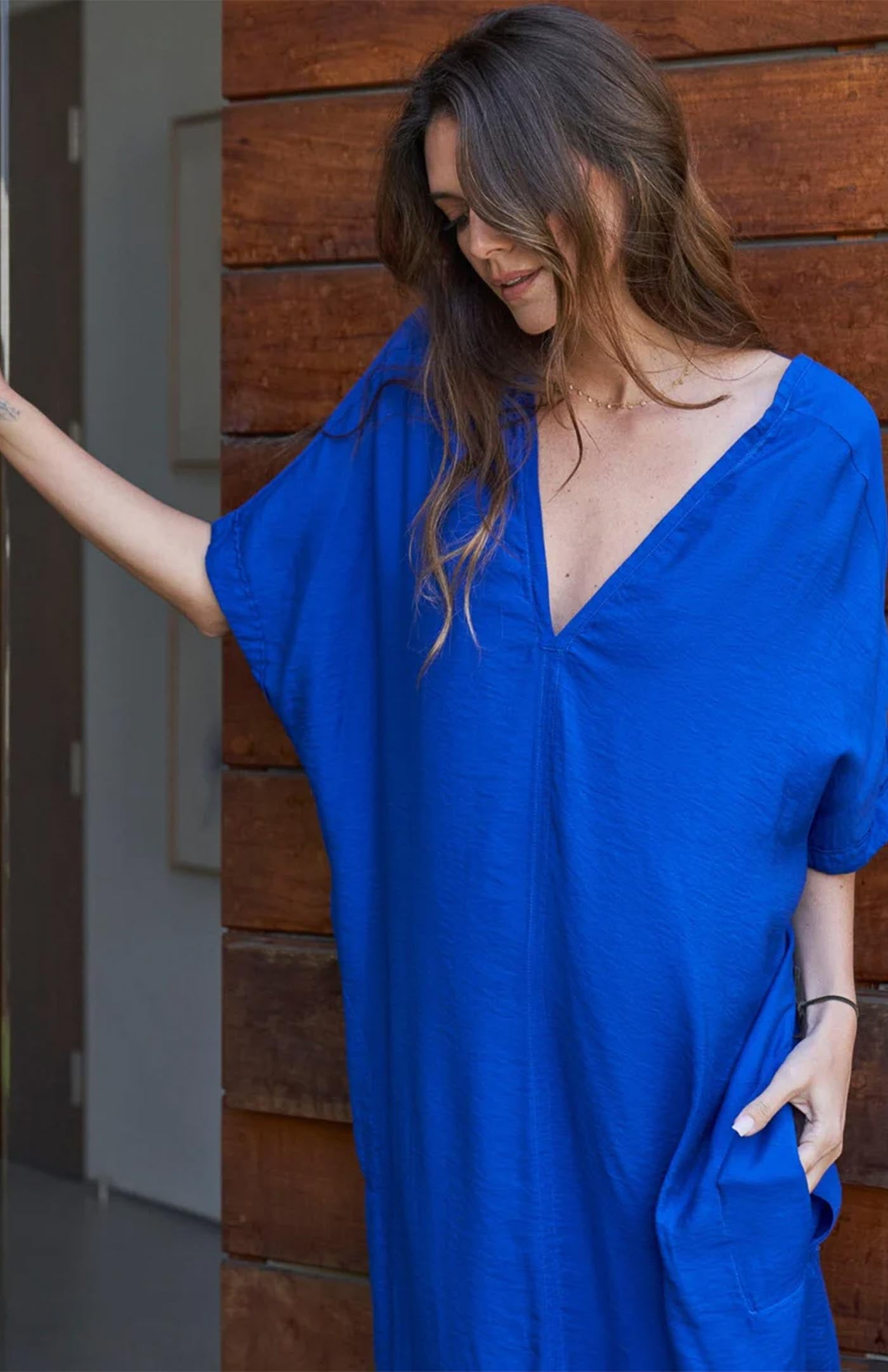 Azure Drift | Women's Long Blue Cotton Kaftan Dress