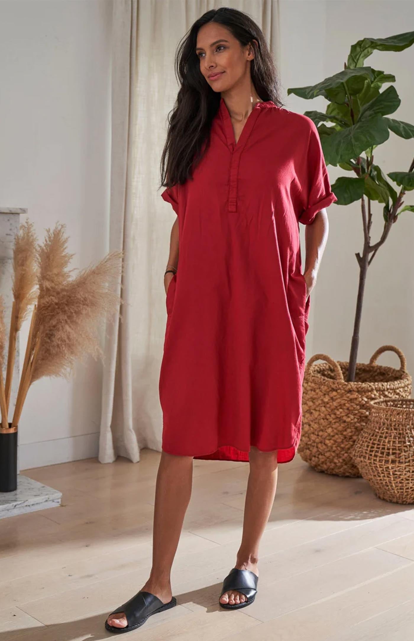 Scarlet Glow | Long Red Cotton Shirt for Women
