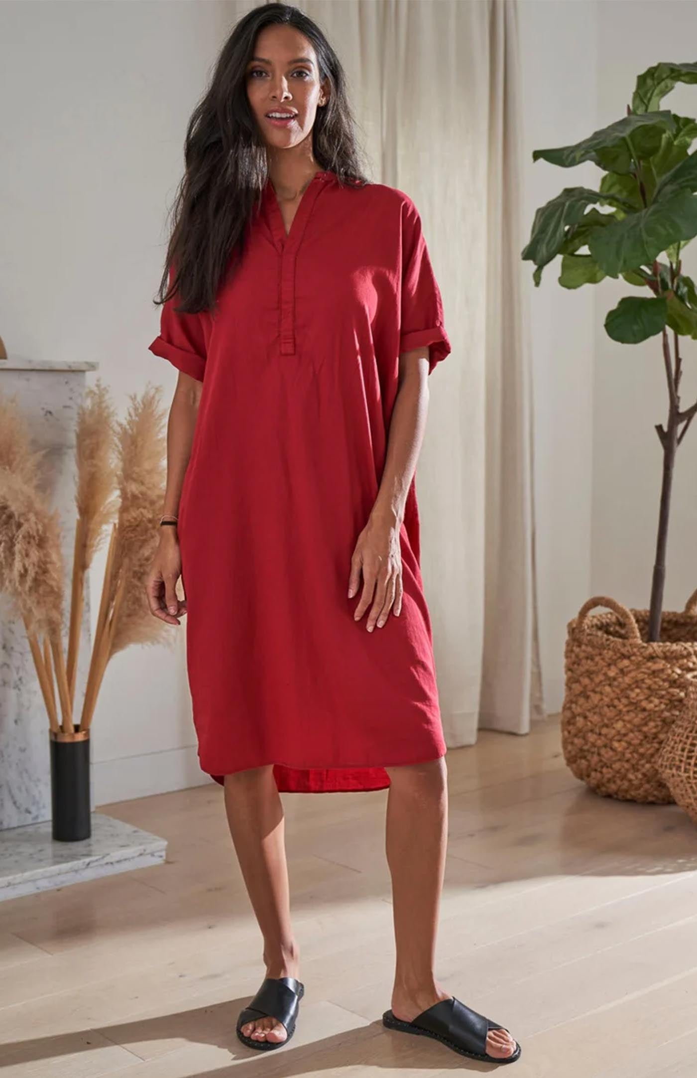 Scarlet Glow | Long Red Cotton Shirt for Women