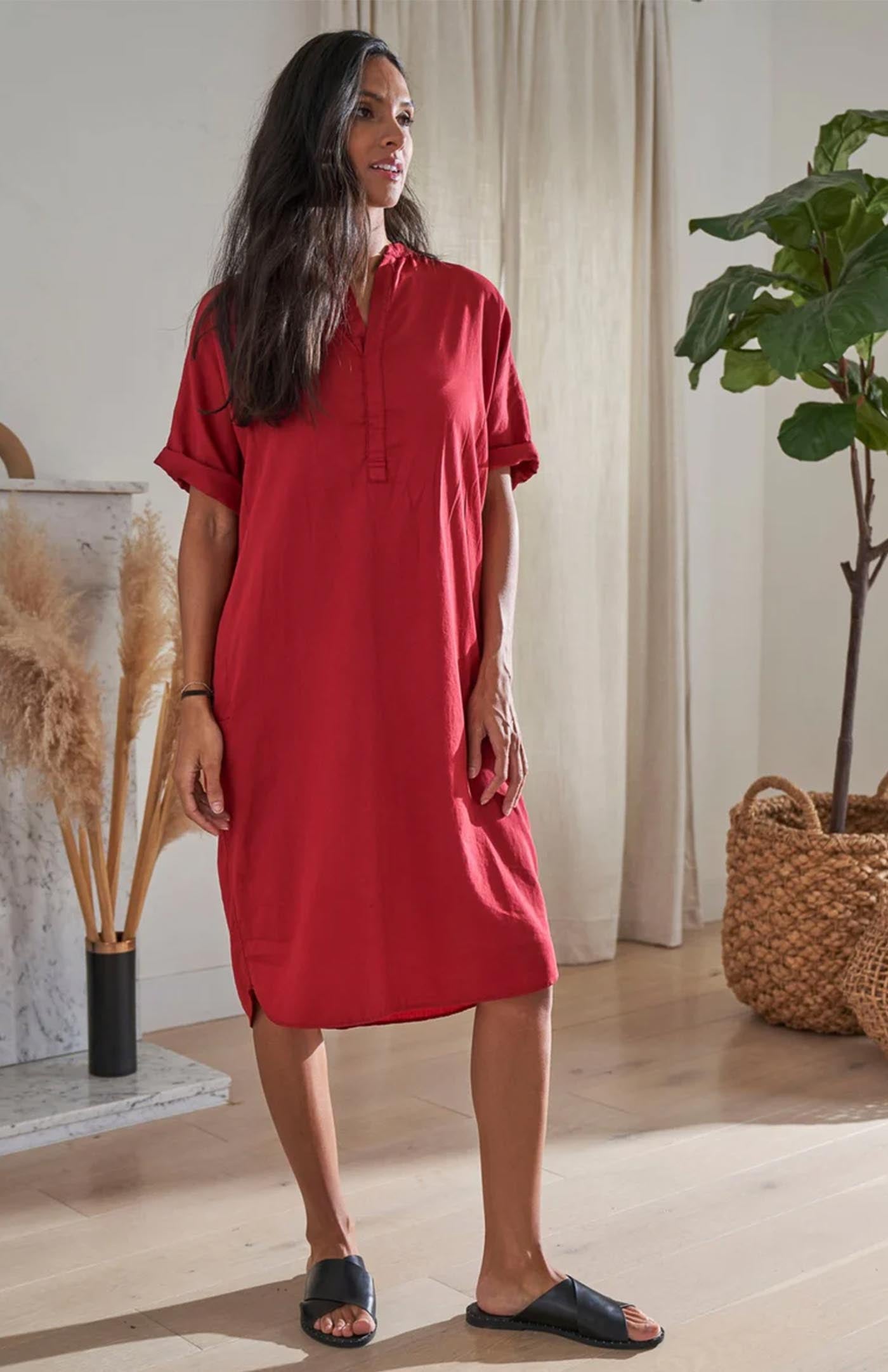 Scarlet Glow | Long Red Cotton Shirt for Women