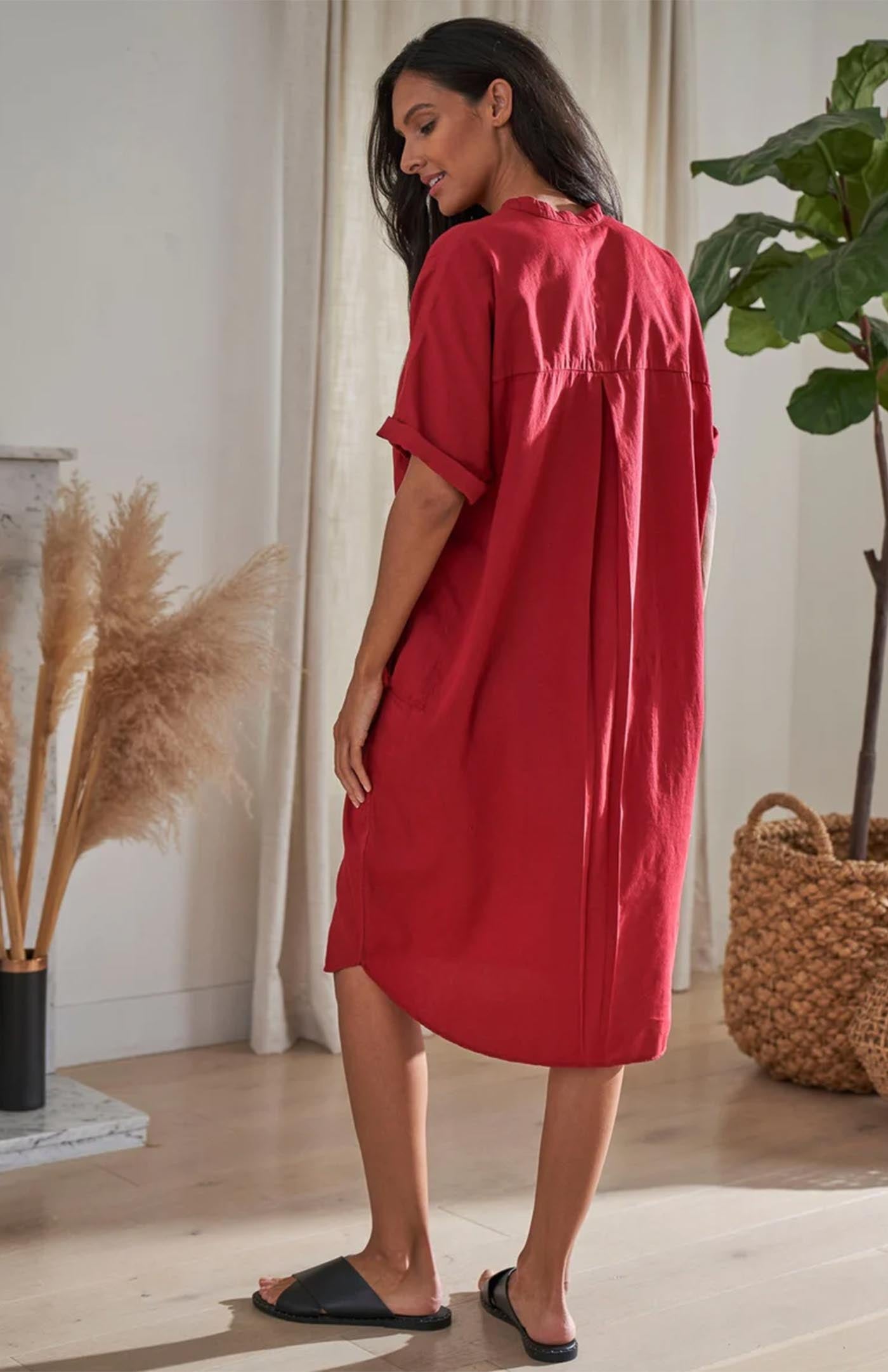 Scarlet Glow | Long Red Cotton Shirt for Women