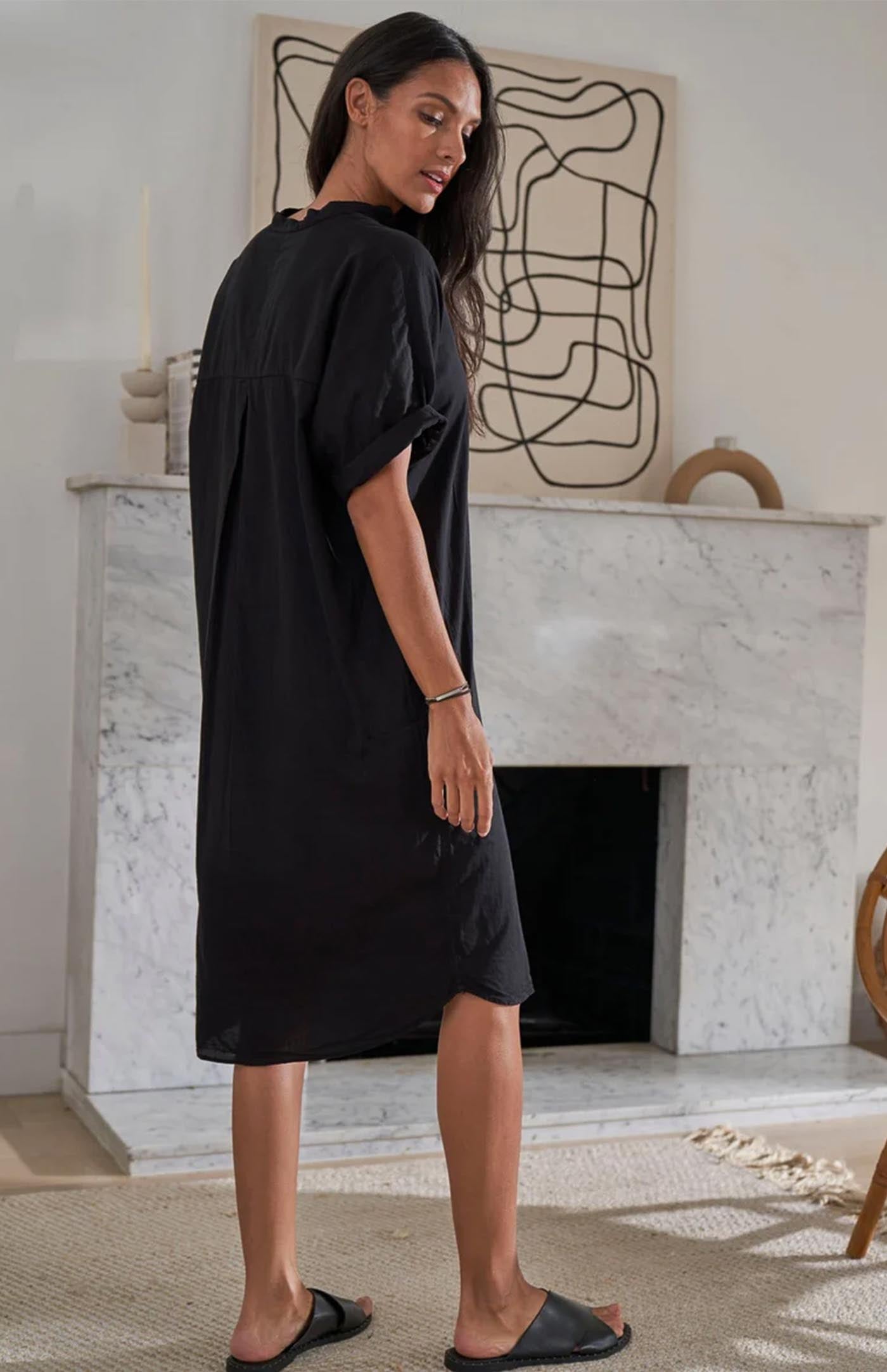 Midnight Aura | Long Black Cotton Shirt for Women