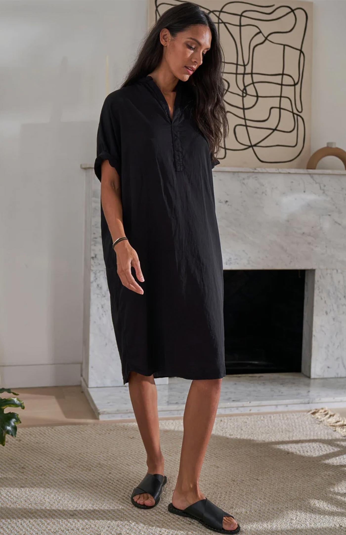 Midnight Aura | Long Black Cotton Shirt for Women