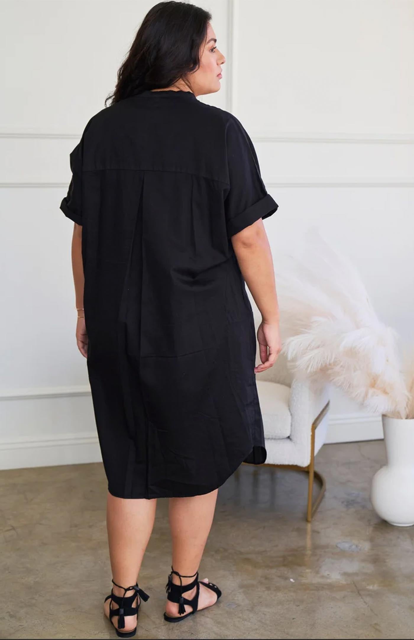 Midnight Aura | Long Black Cotton Shirt for Women