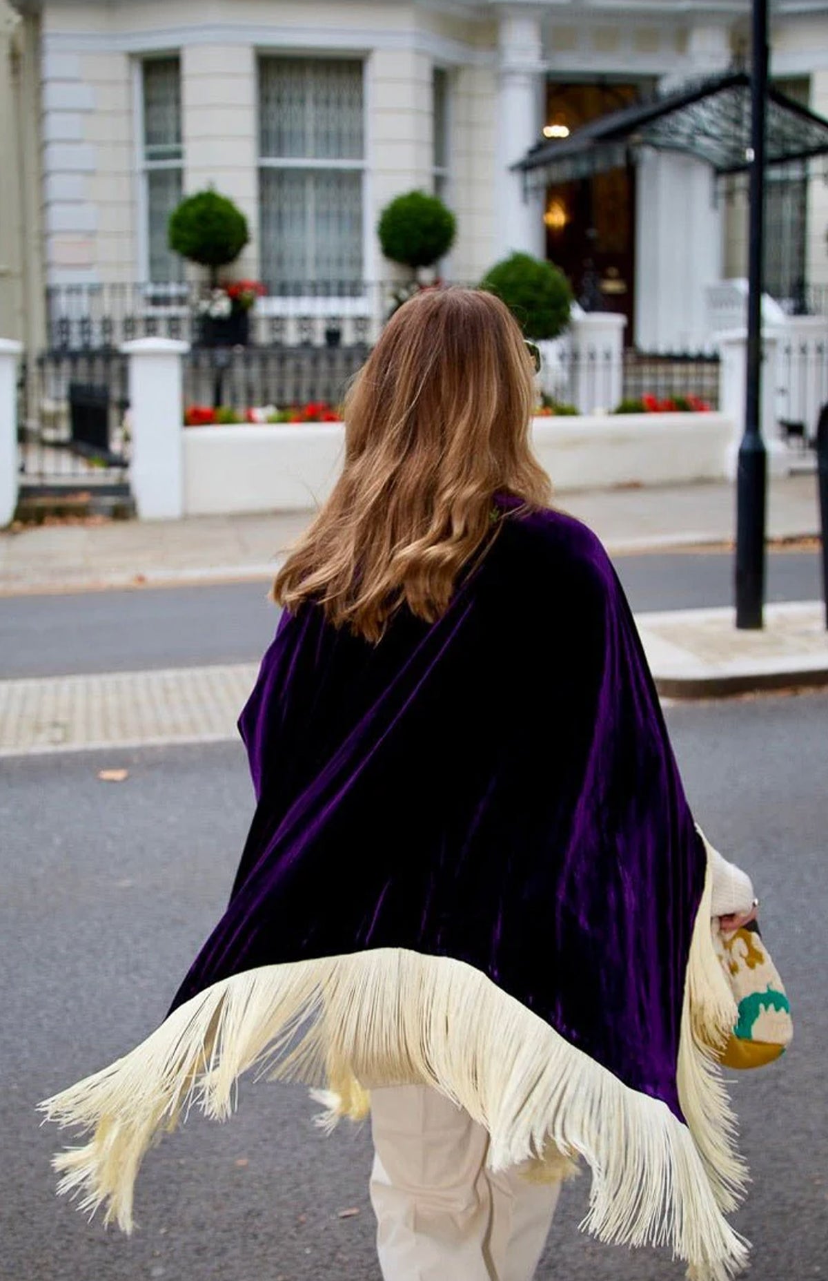Royal Purple Opulence | Ivory Fringe Velvet Poncho Wrap