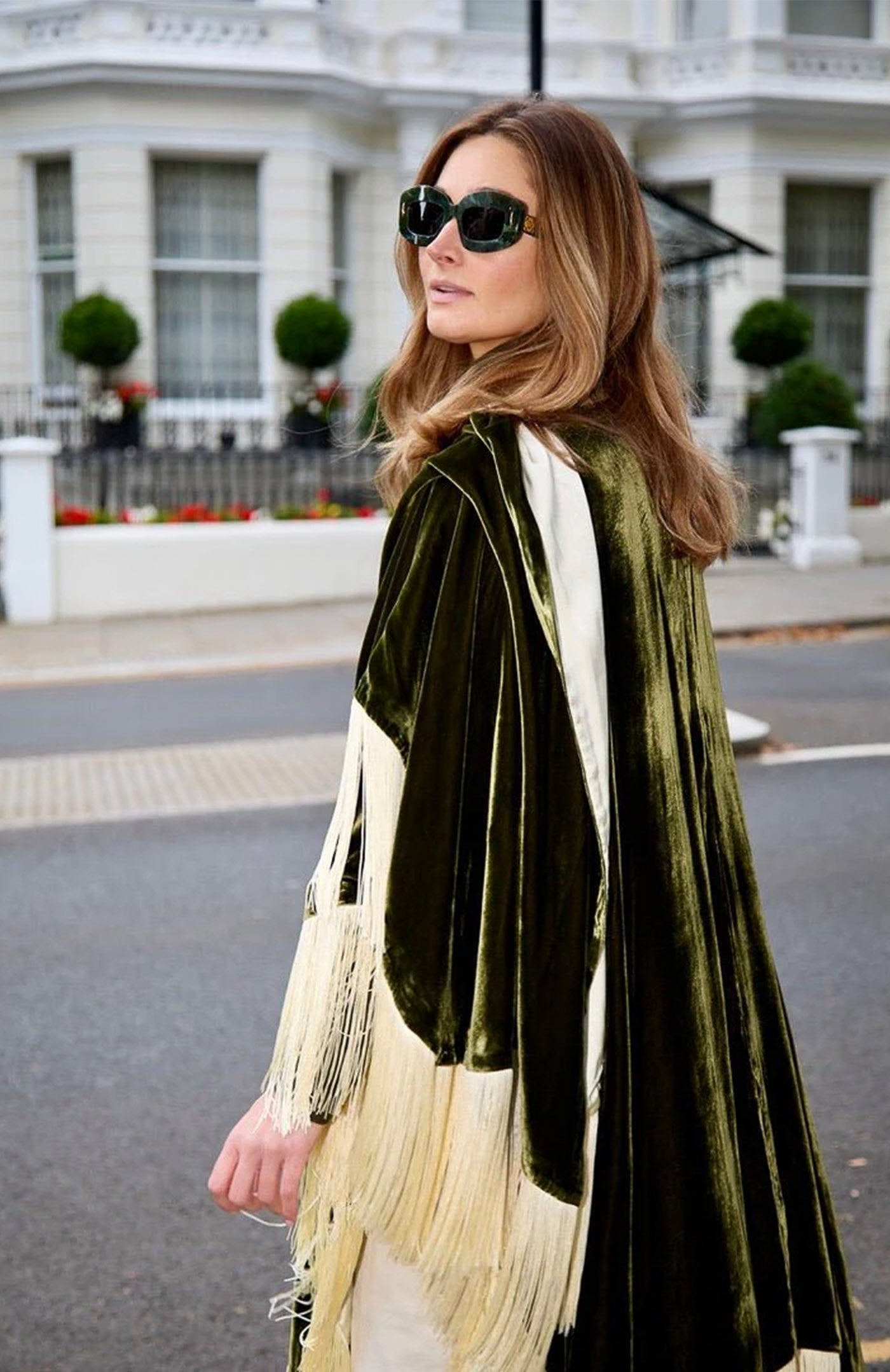 Emerald Luxe Diva | Ivory Fringe Velvet Poncho Wrap