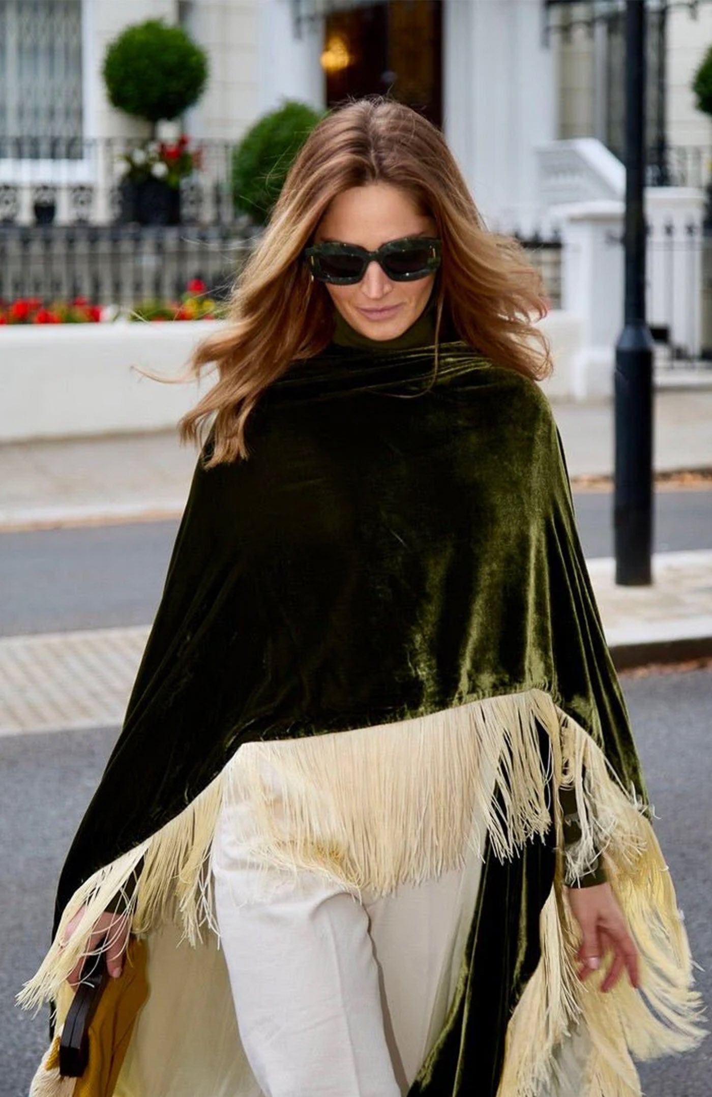 Emerald Luxe Diva | Ivory Fringe Velvet Poncho Wrap