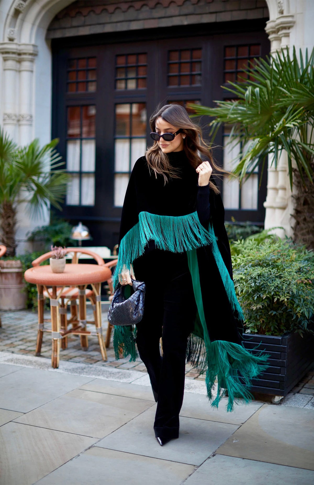 Midnight Ivory Opulence | Fringed Velvet After-Dark Poncho Jacket