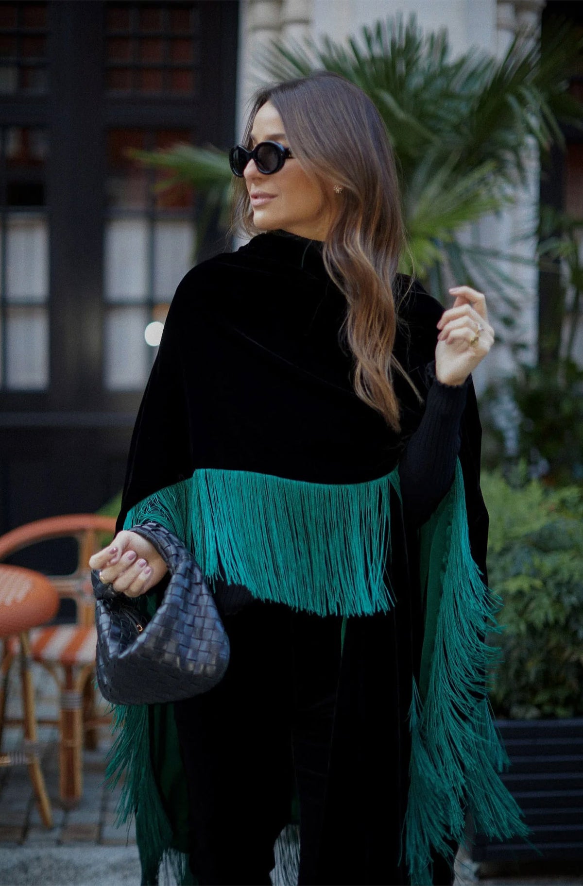 Midnight Ivory Opulence | Fringed Velvet After-Dark Poncho Jacket