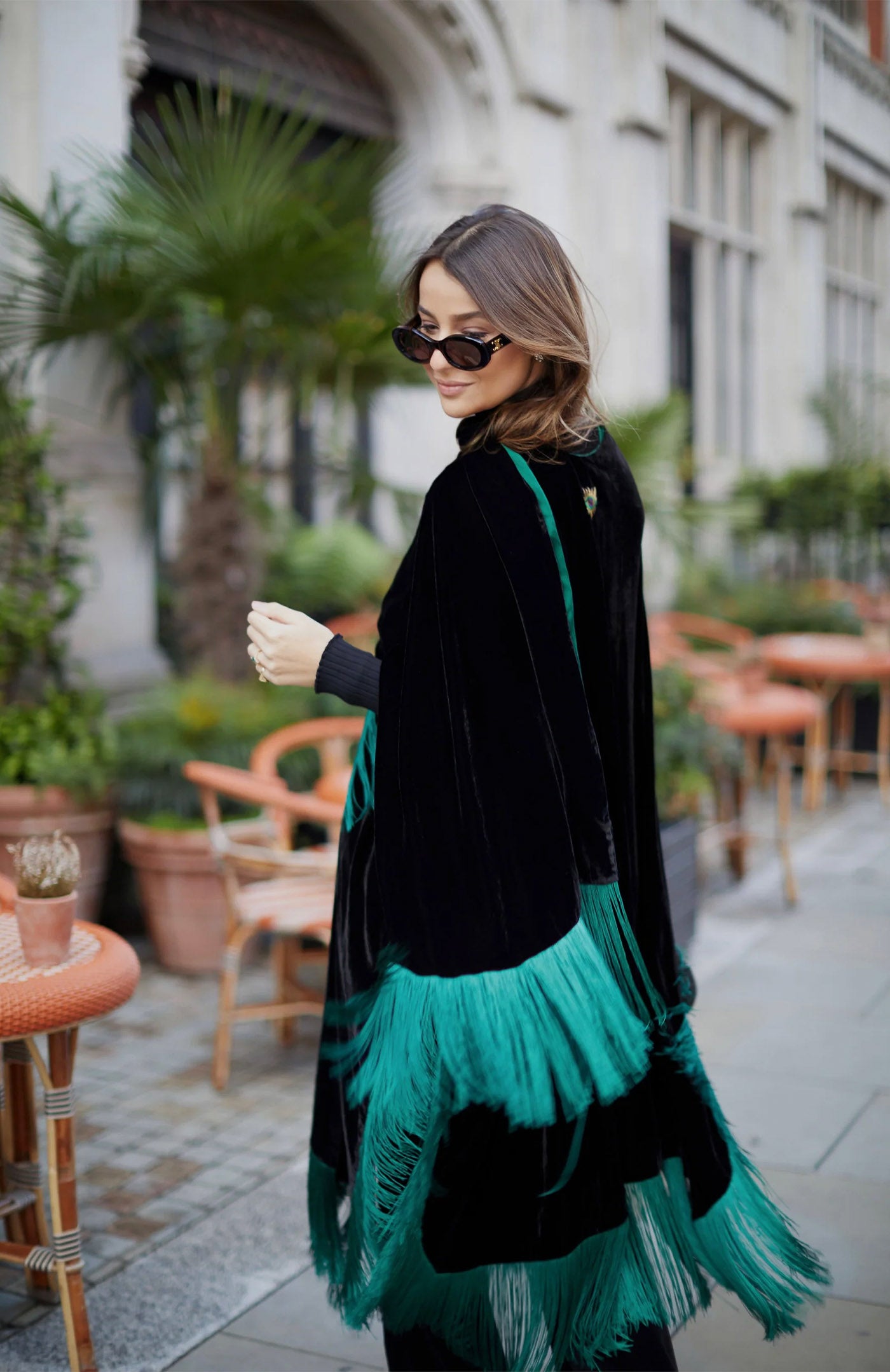 Midnight Ivory Opulence | Fringed Velvet After-Dark Poncho Jacket