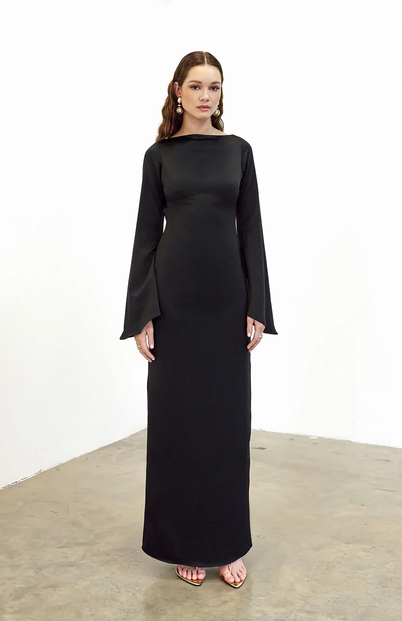 Pearl Cascade Gown | Black Dress with Pearl Strings