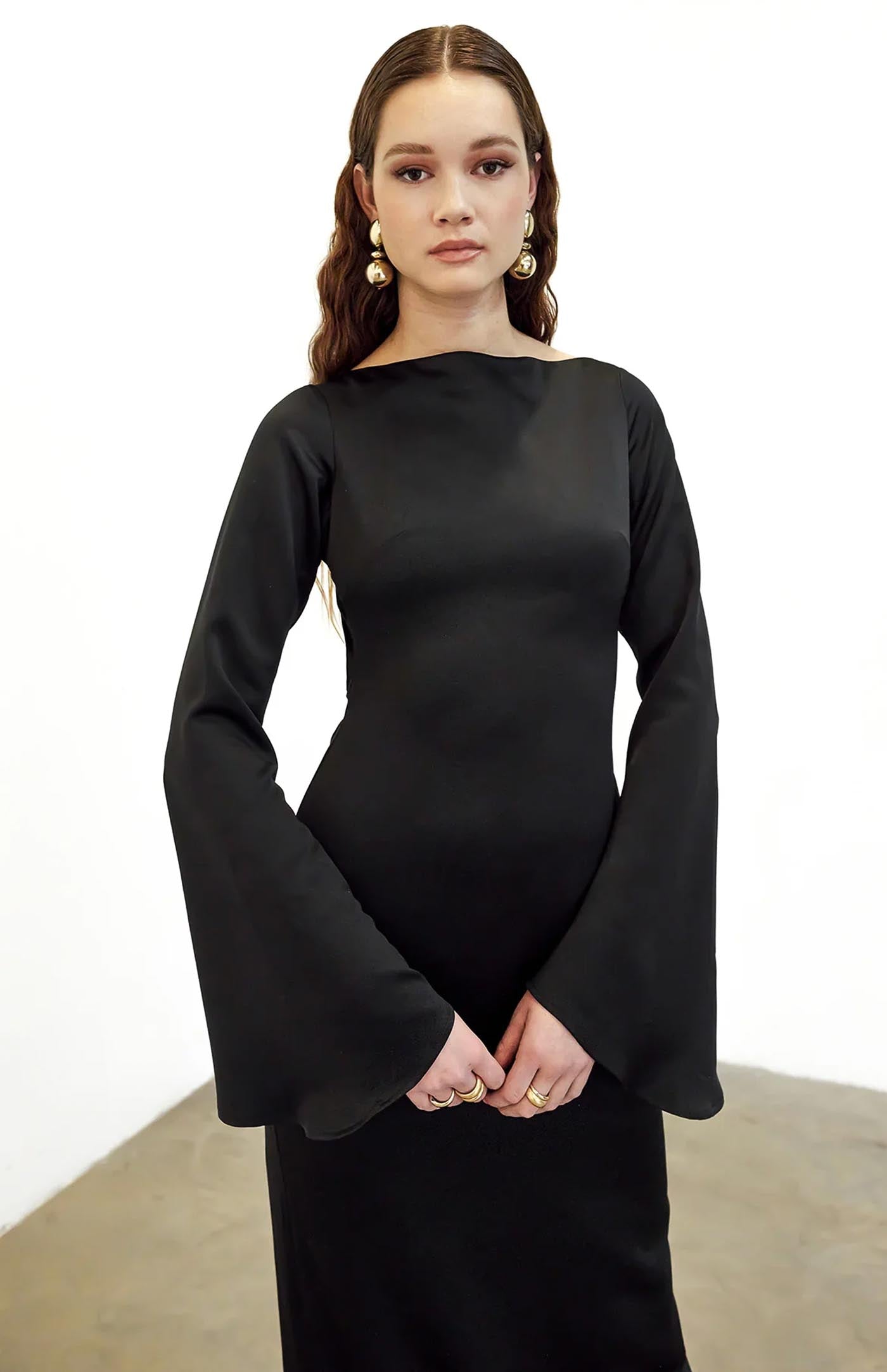 Pearl Cascade Gown | Black Dress with Pearl Strings