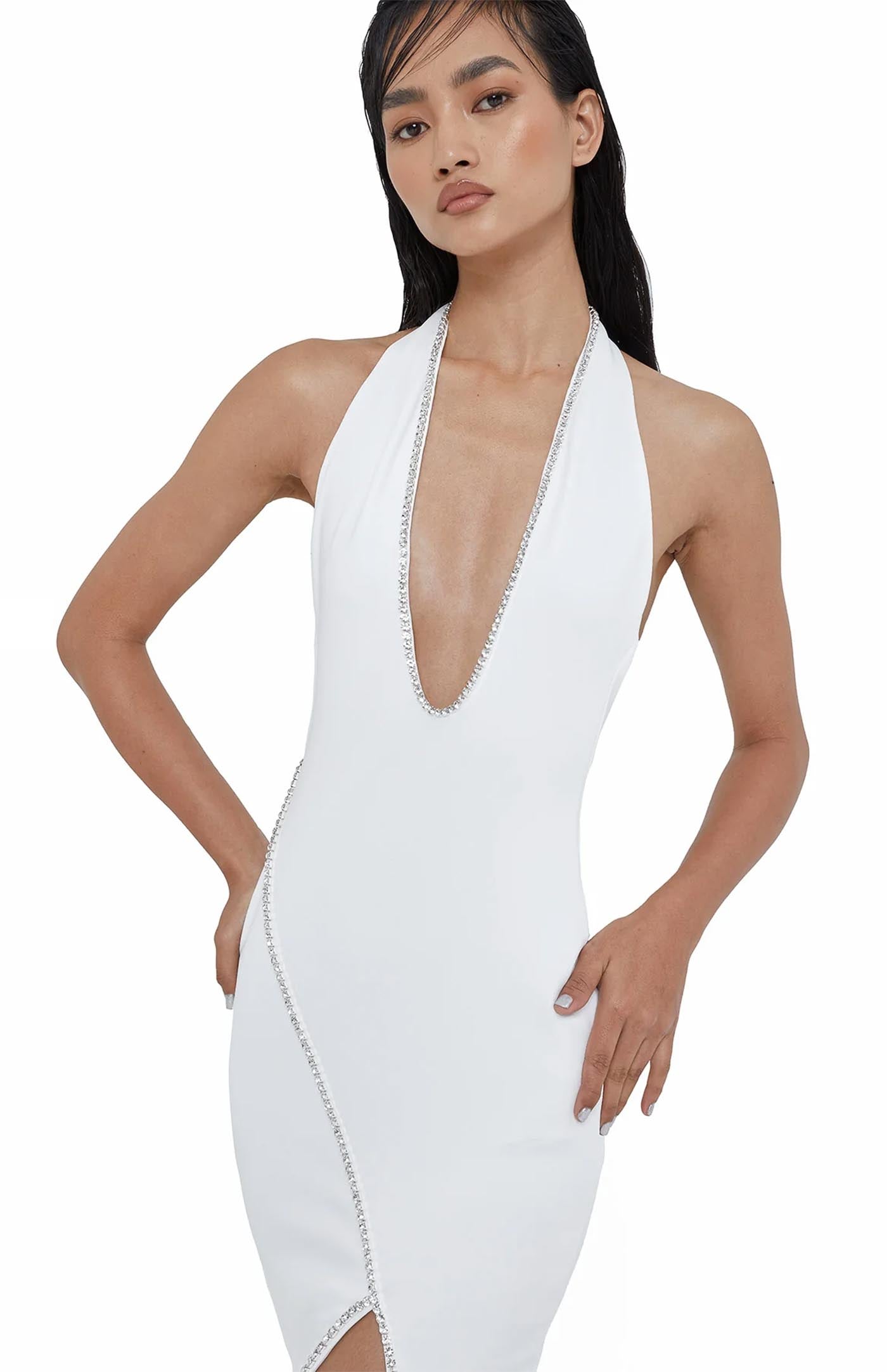 Starlight Swarovski Slit Gown | White Gown Swarovski detailing