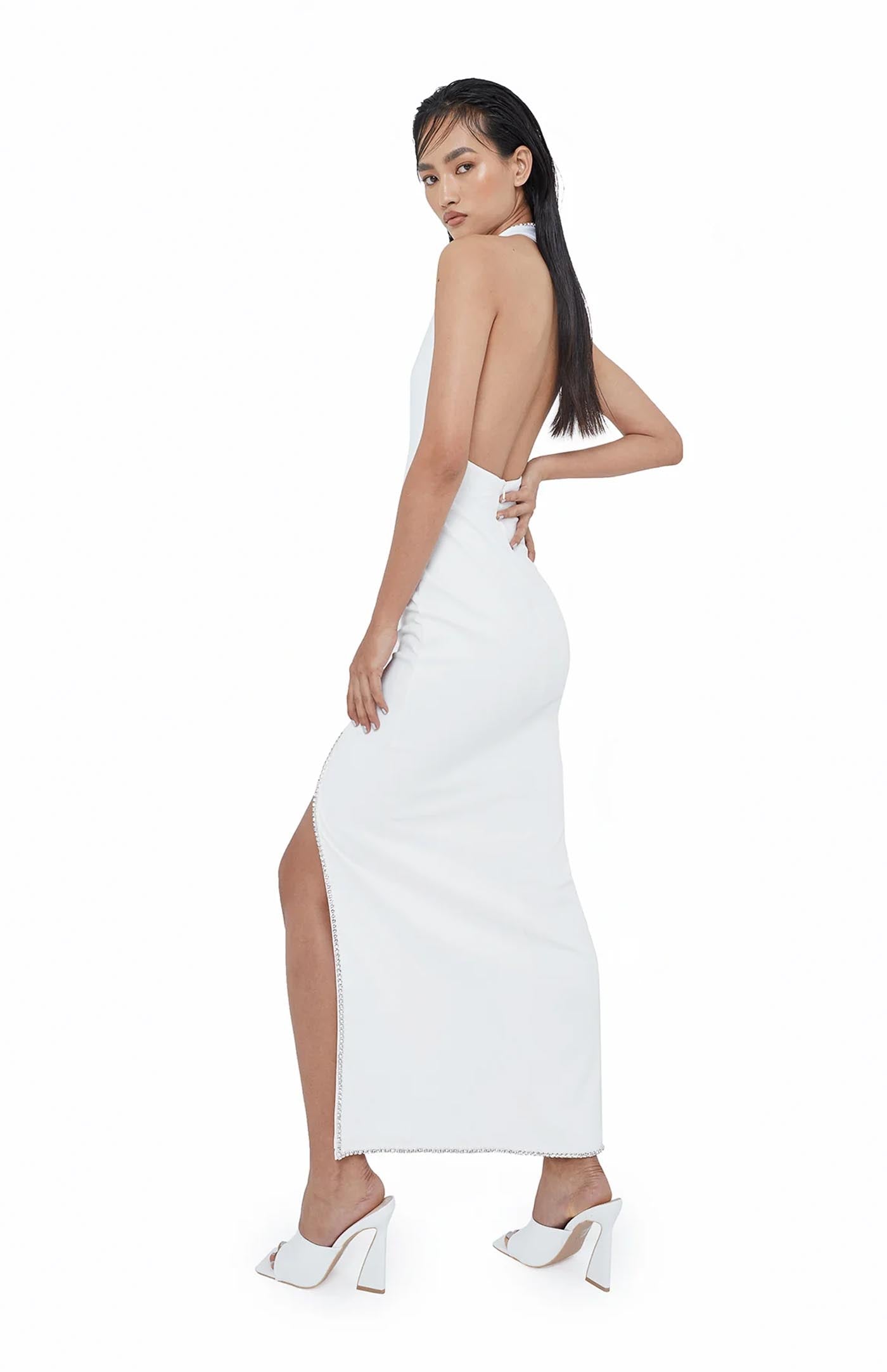 Starlight Swarovski Slit Gown | White Gown Swarovski detailing