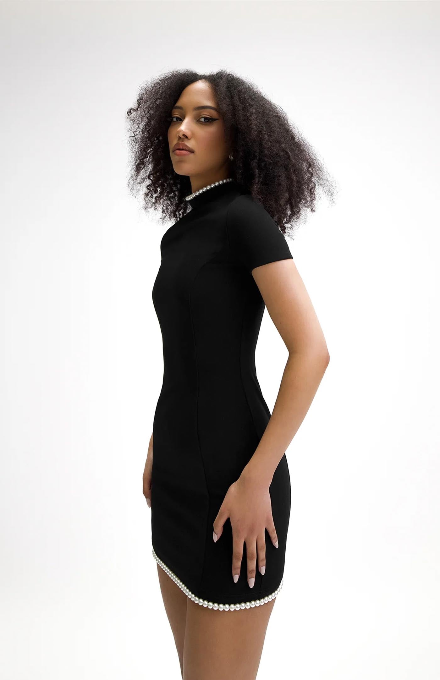 Black Pearl Enigma Turtleneck Dress | Black Mini