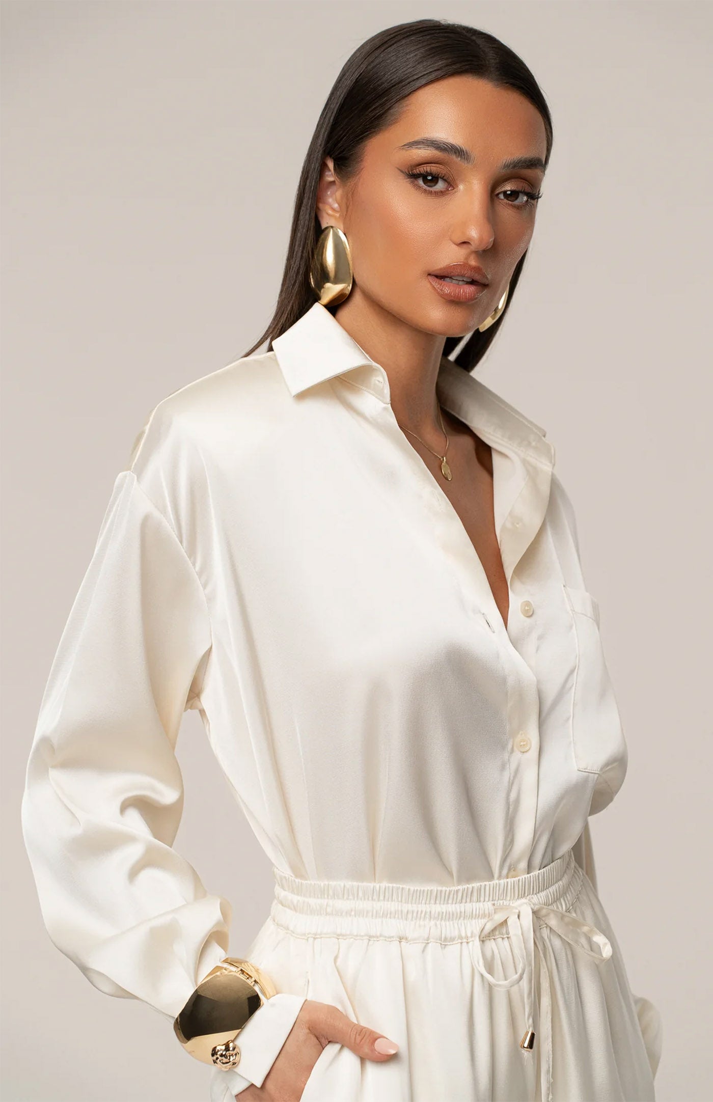 Ivory Empire | Tailored Satin Button-Down Co-Ord
