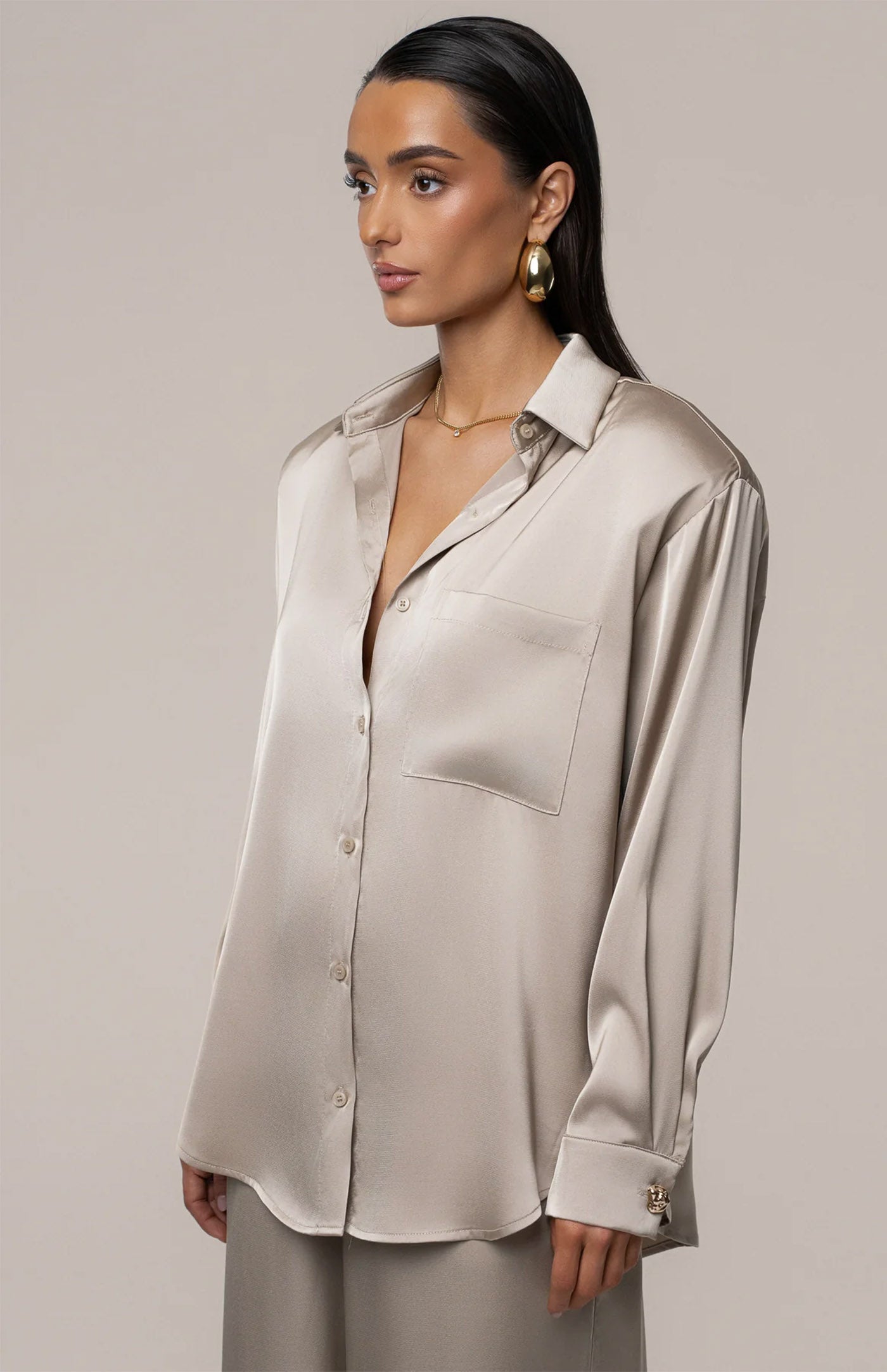 Champagne Dynasty | Tailored Satin Button-Down Co-Ord