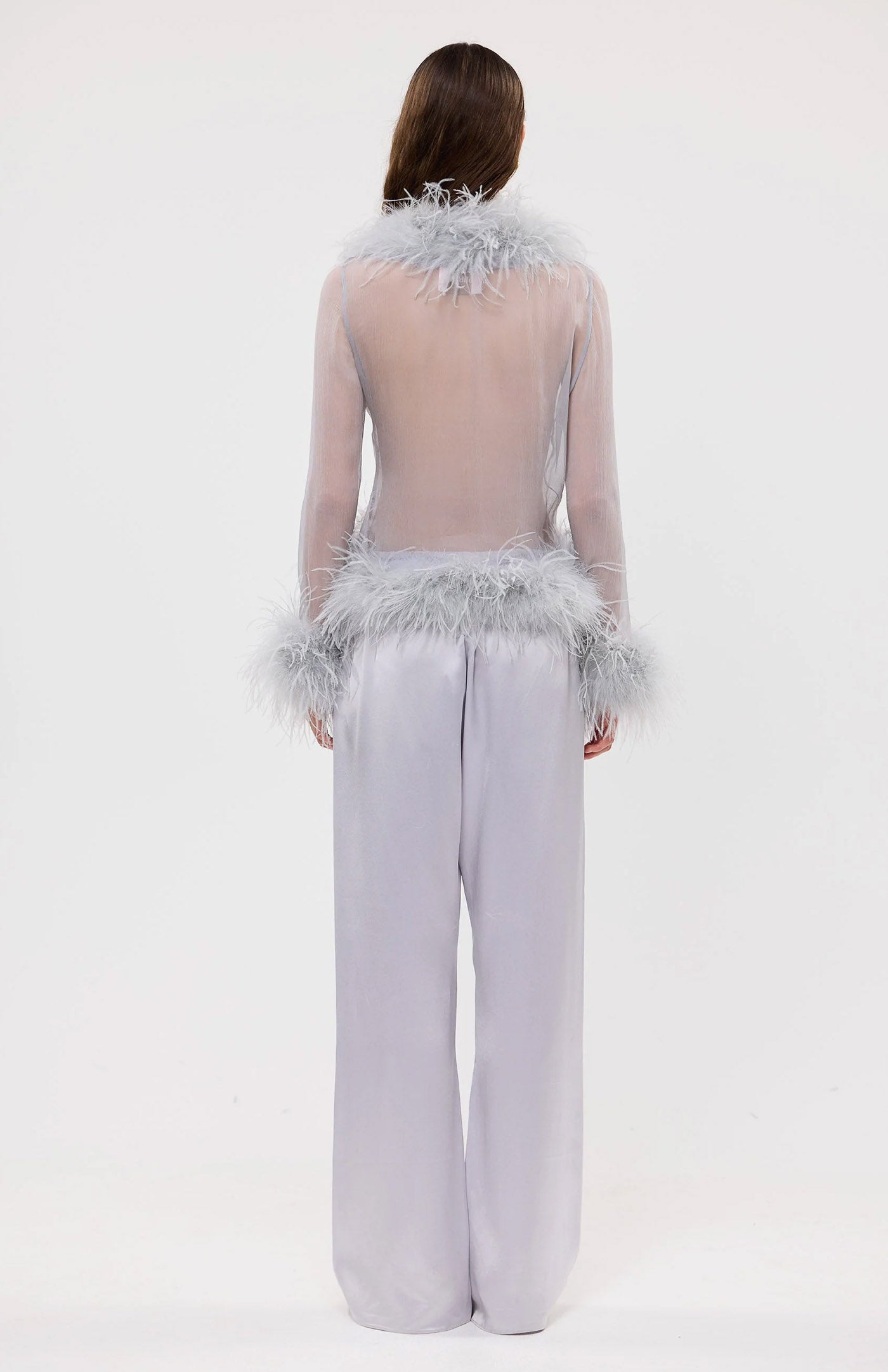The Gaga Sheer Feather Lavender Blouse | Ostrich Feather Top