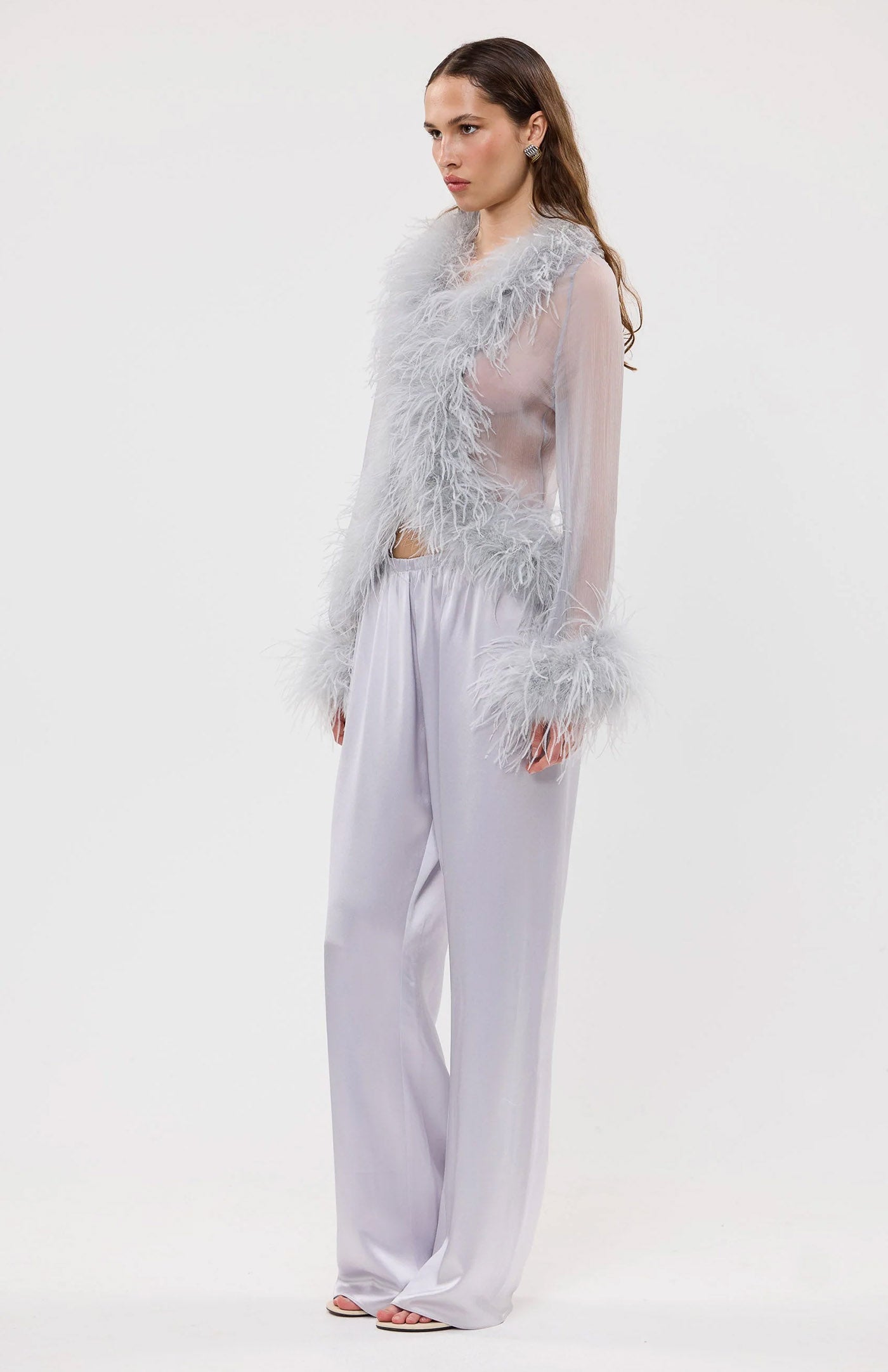 The Gaga Sheer Feather Lavender Blouse | Ostrich Feather Top