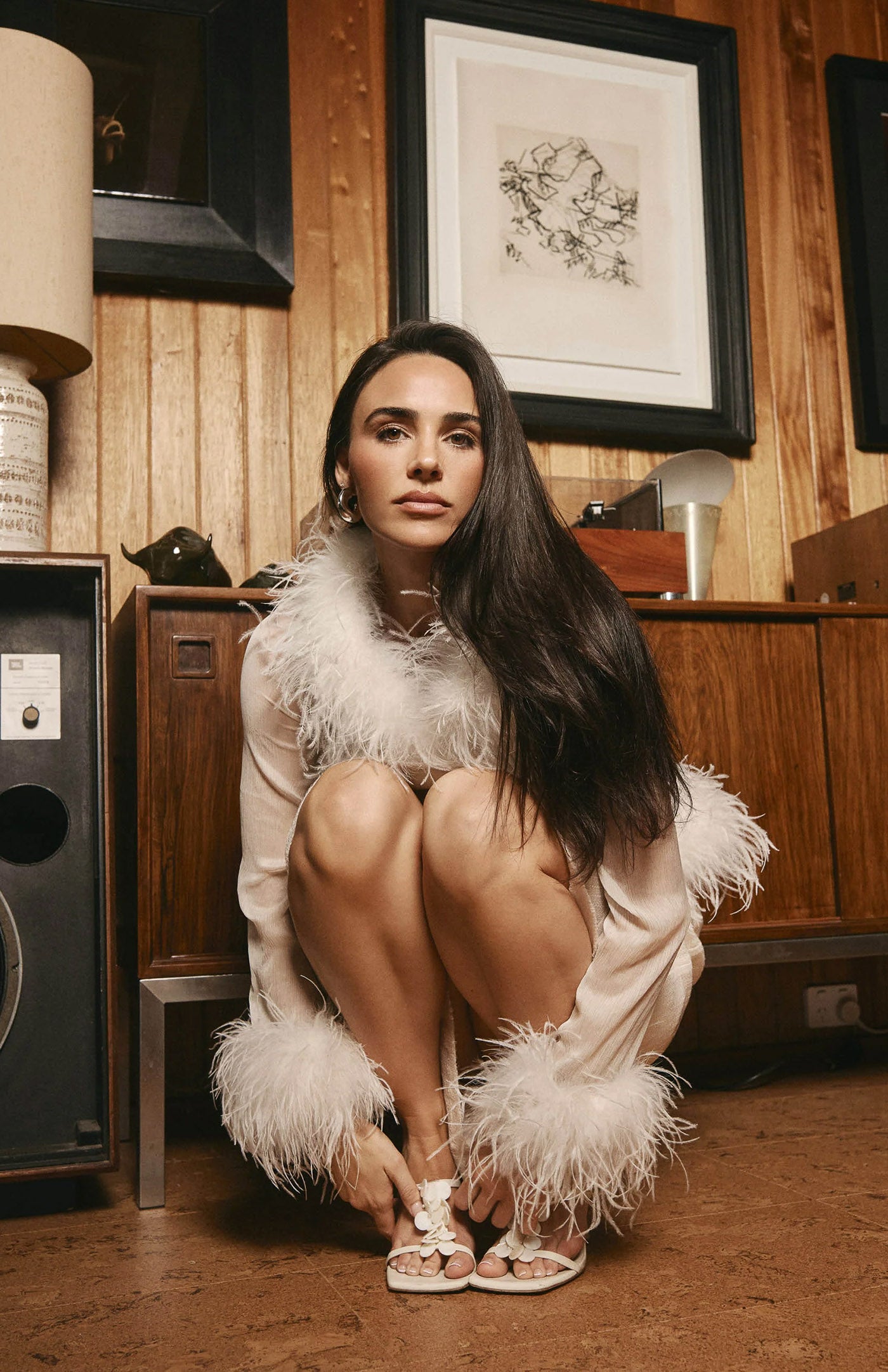 The Gaga Sheer Feather Ivory Blouse | Ostrich Feather Top