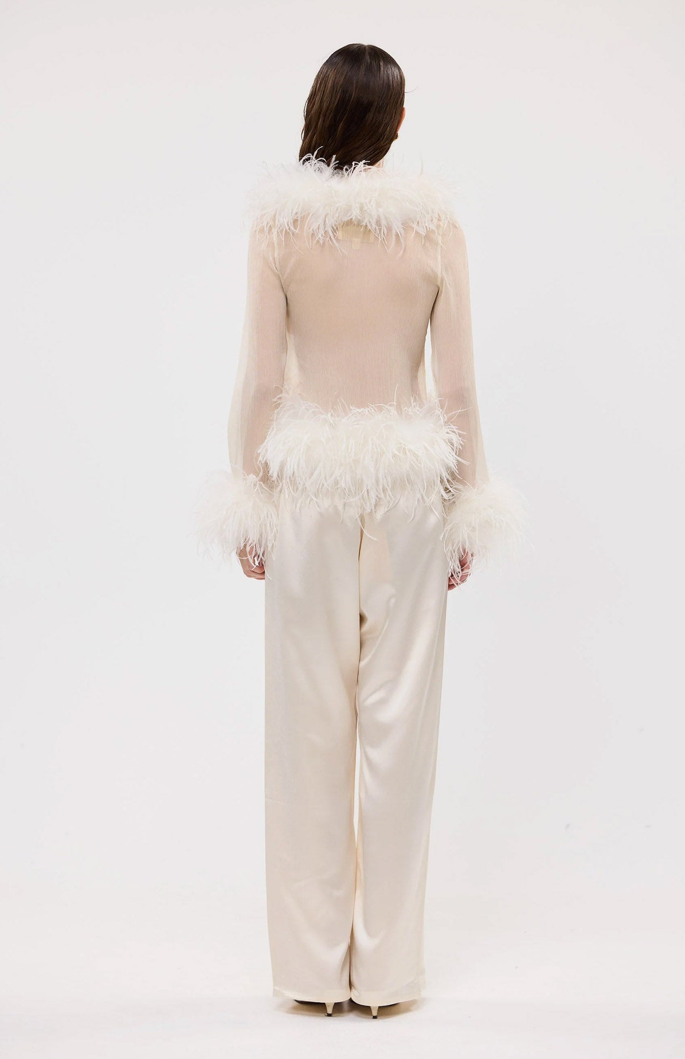 The Gaga Sheer Feather Ivory Blouse | Ostrich Feather Top