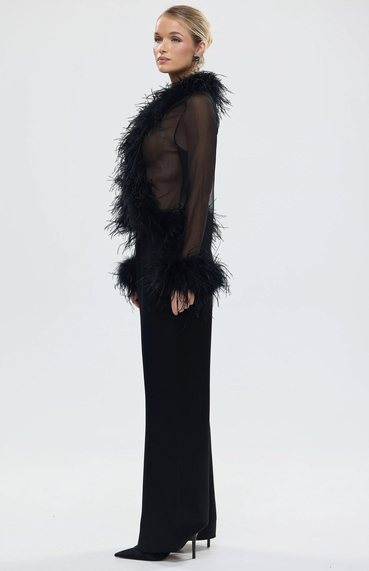 The Gaga Sheer Feather Black | Ostrich Feather Top