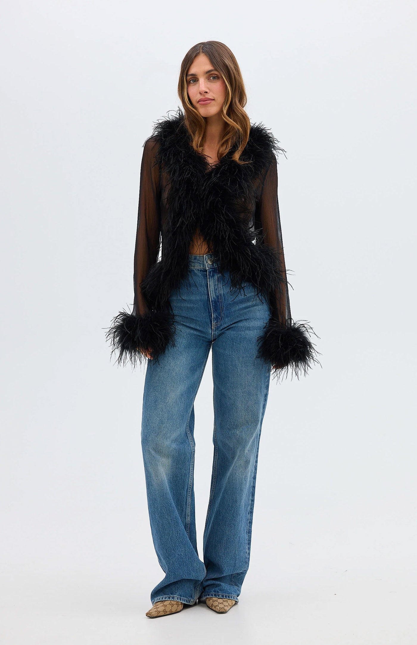 The Gaga Sheer Feather Black | Ostrich Feather Top